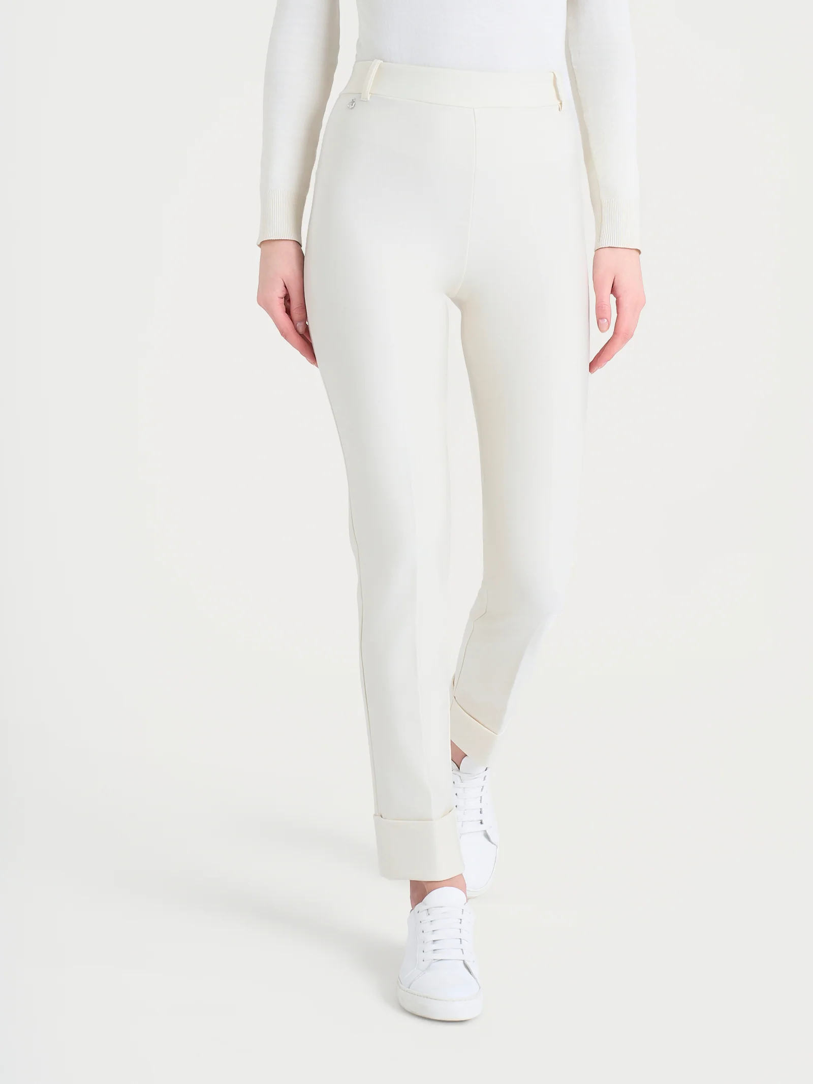 Pantalone slim dritto in Compact - Avorio