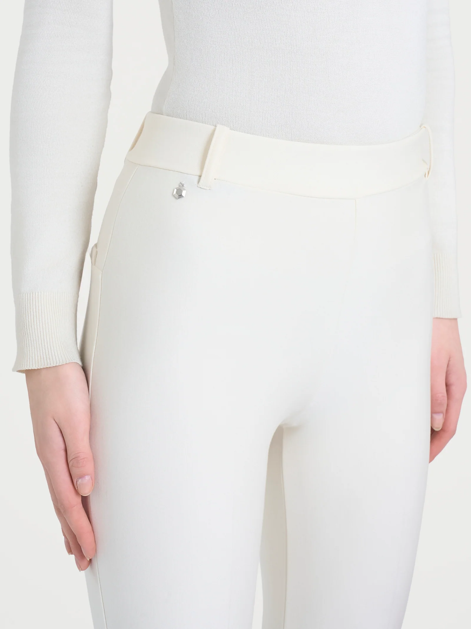 Pantalone slim dritto in Compact - Avorio - Image 3
