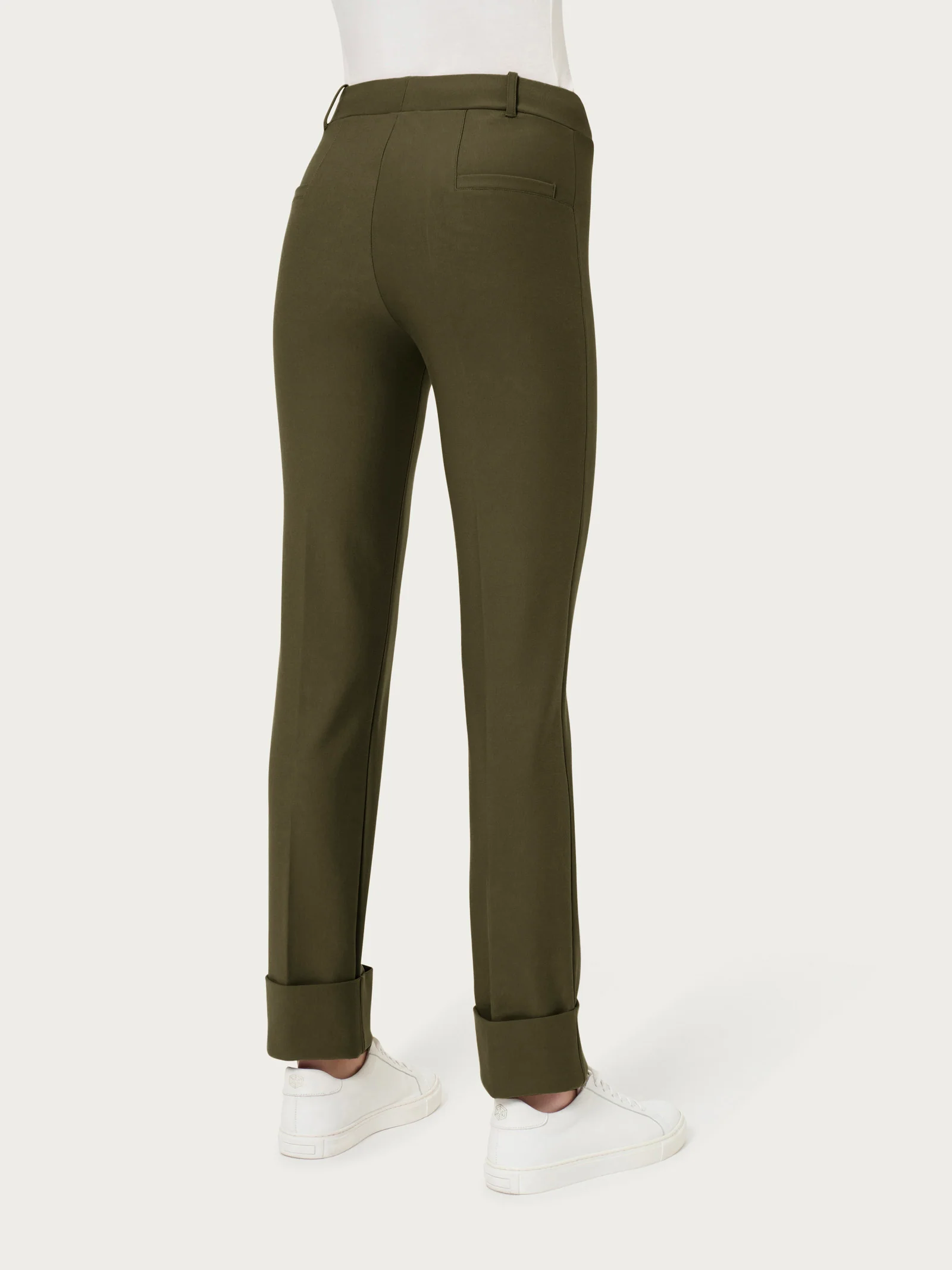 Pantalone slim dritto in Compact - Dark Olive - Image 2