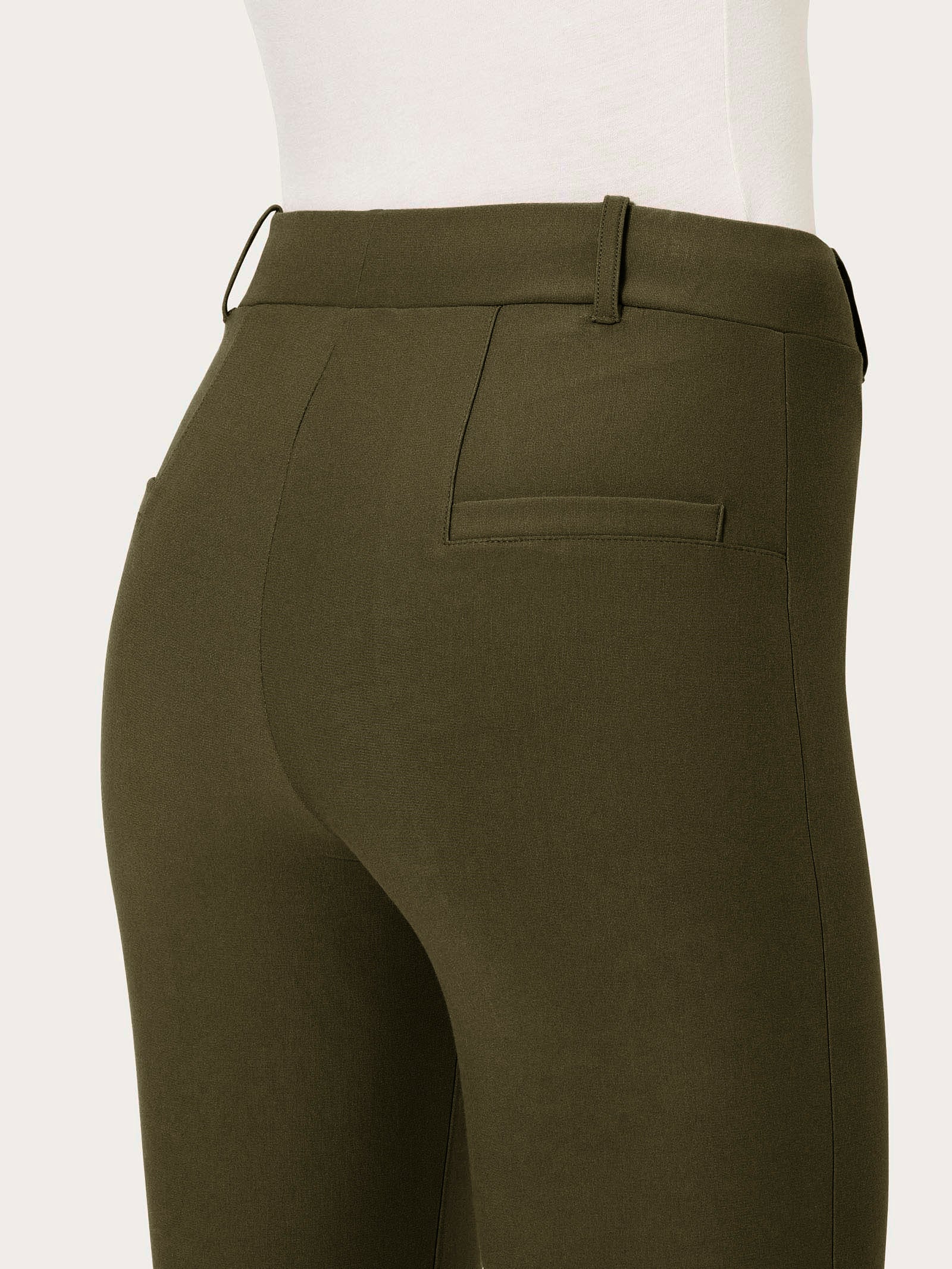 Pantalone slim dritto in Compact - Dark Olive - Image 3