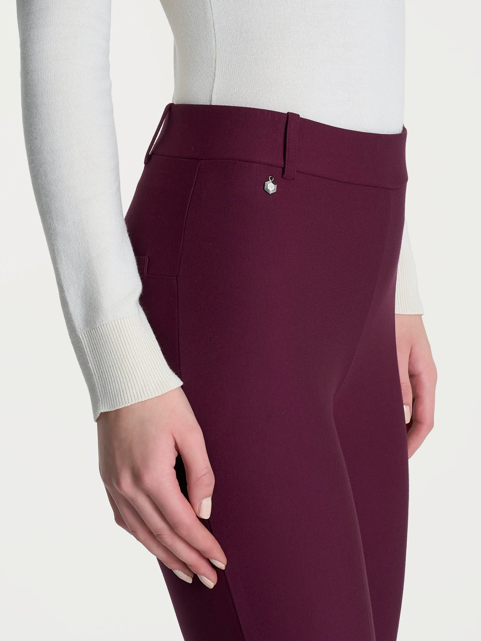 Pantalone slim dritto in Compact - Fig - Image 3