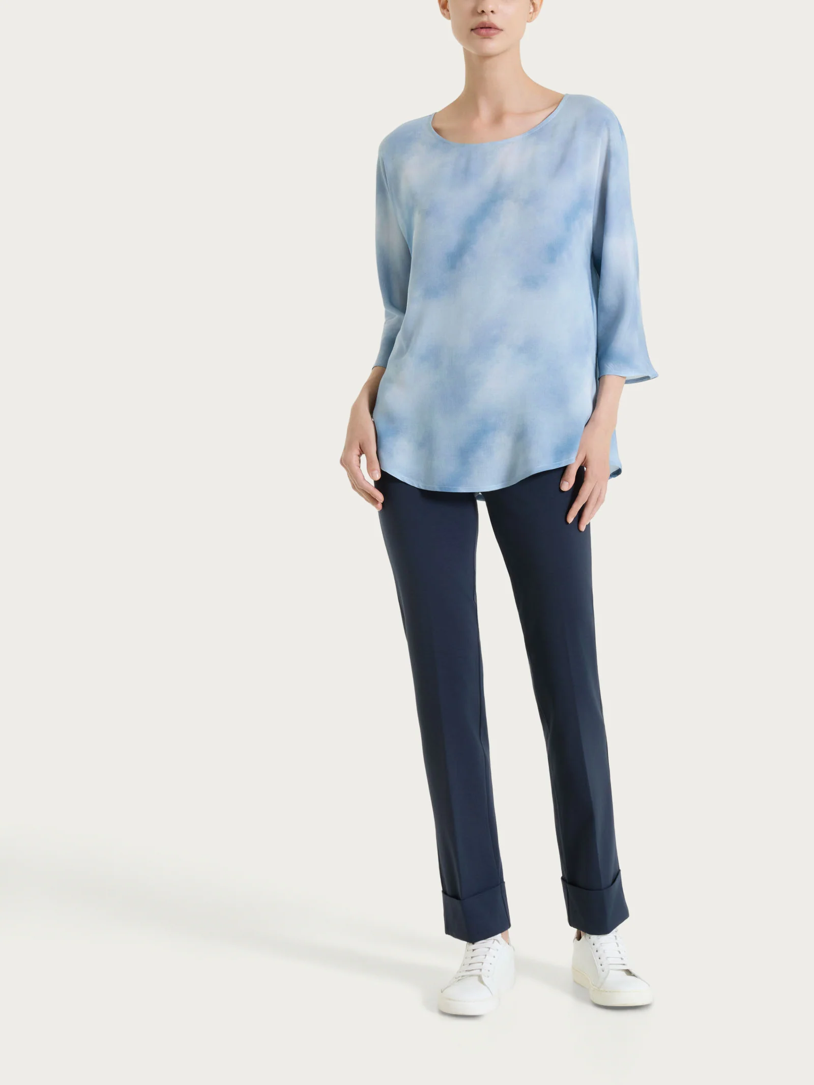 Pantalone slim dritto in Compact Light - Bleu - Image 3