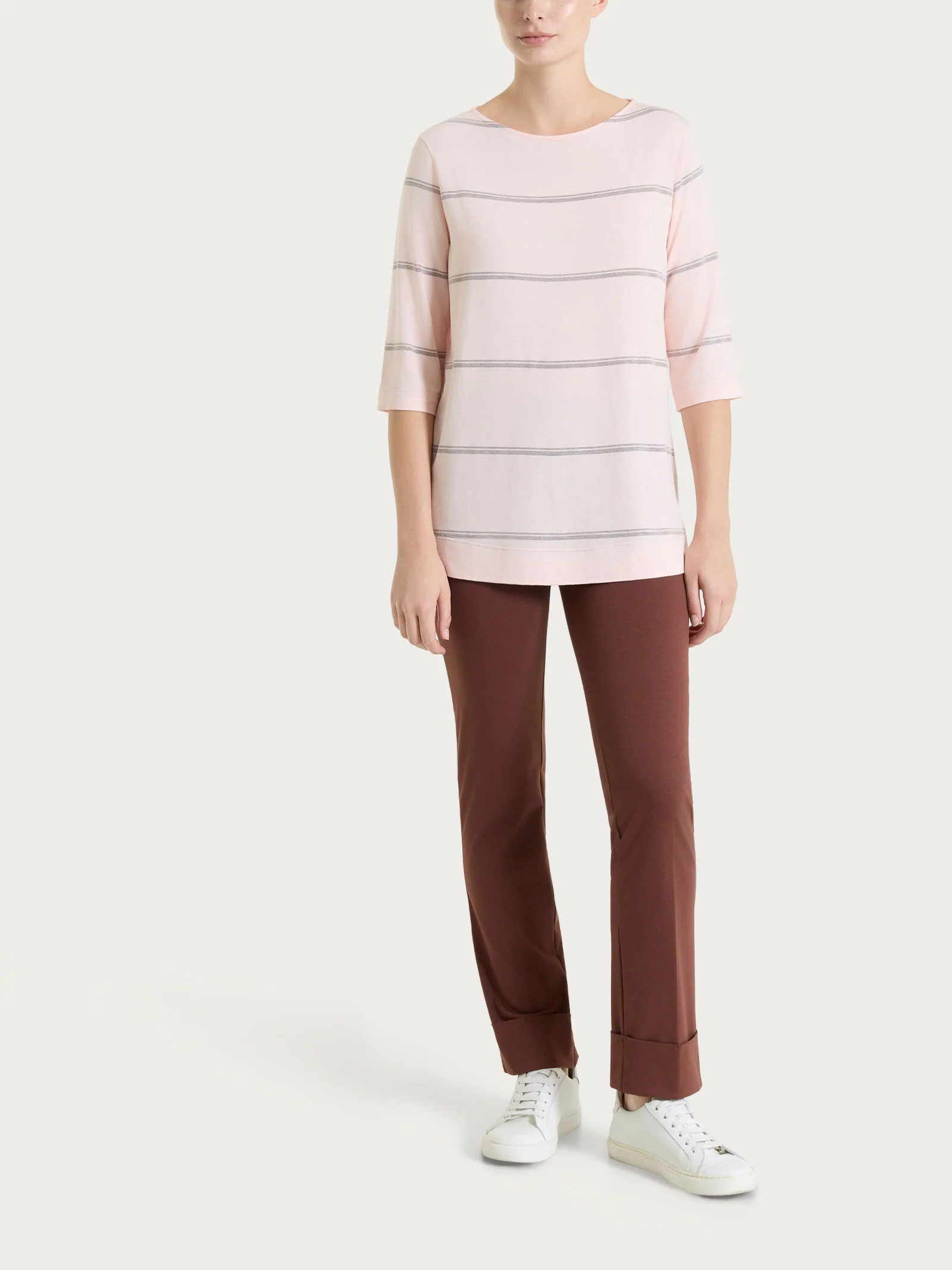 Pantalone slim dritto in Compact Light - Cappuccino - Image 5