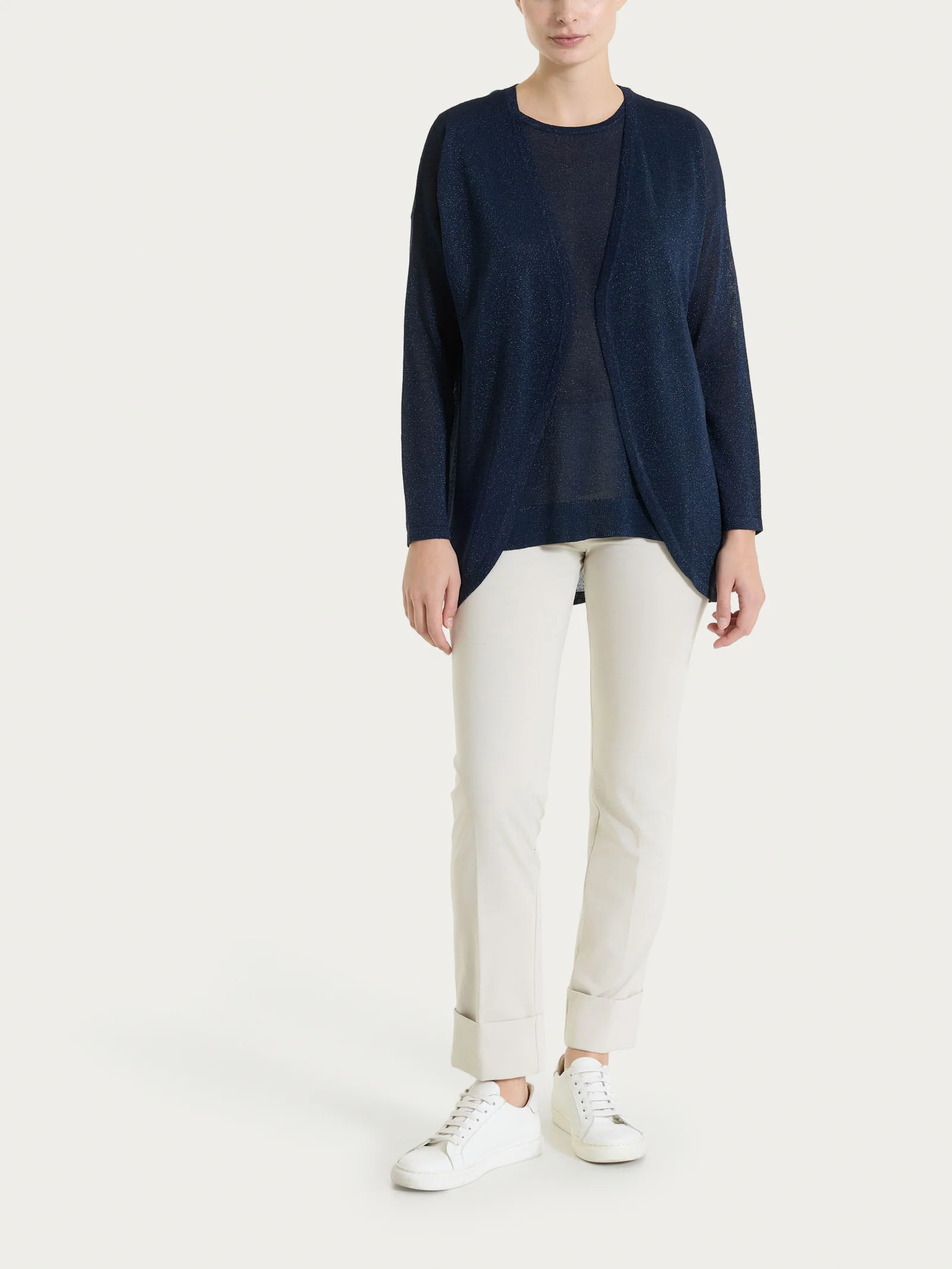 Pantalone slim dritto in Compact Light - Champignon - Image 4