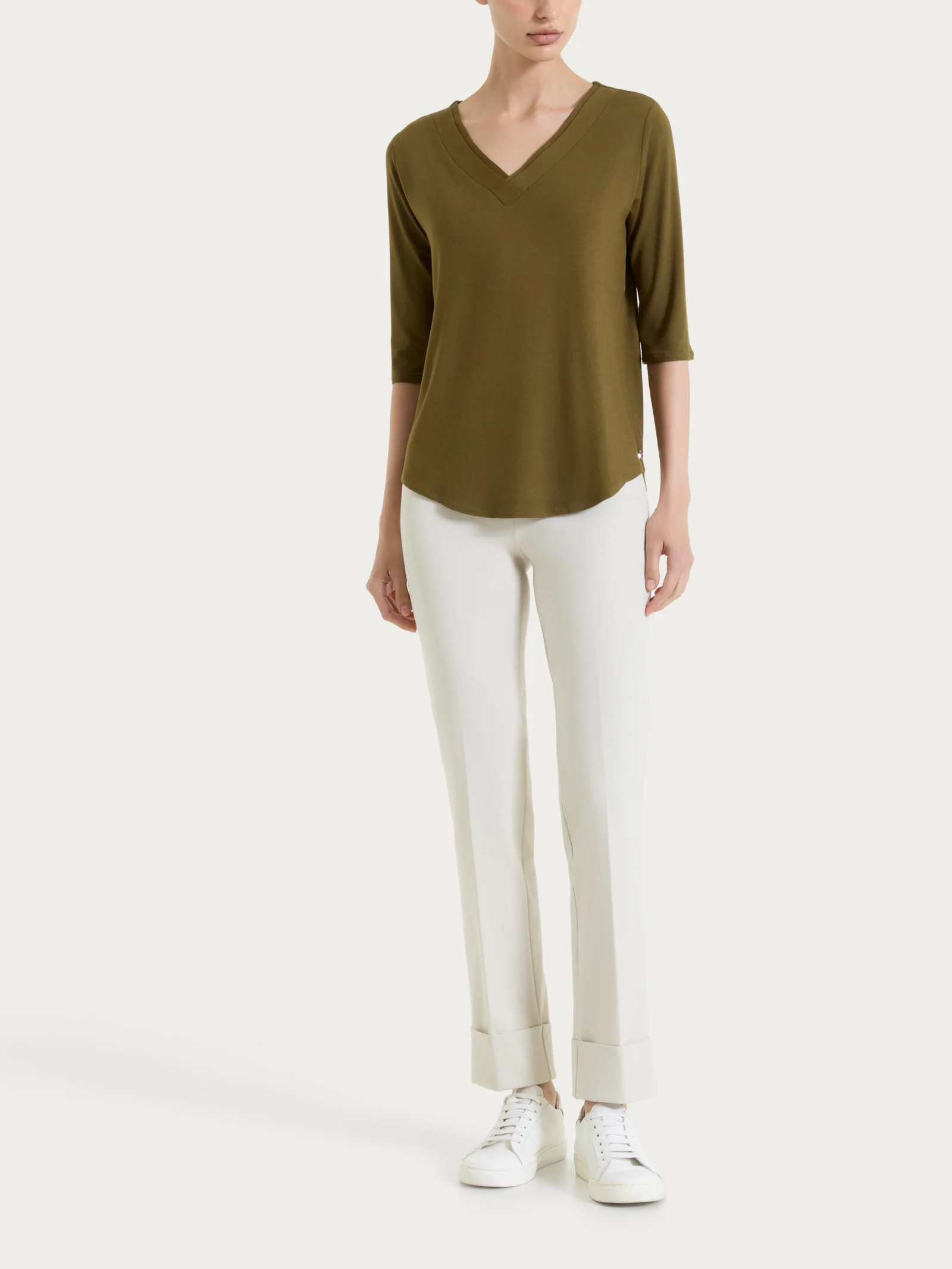 Pantalone slim dritto in Compact Light - Champignon - Image 5