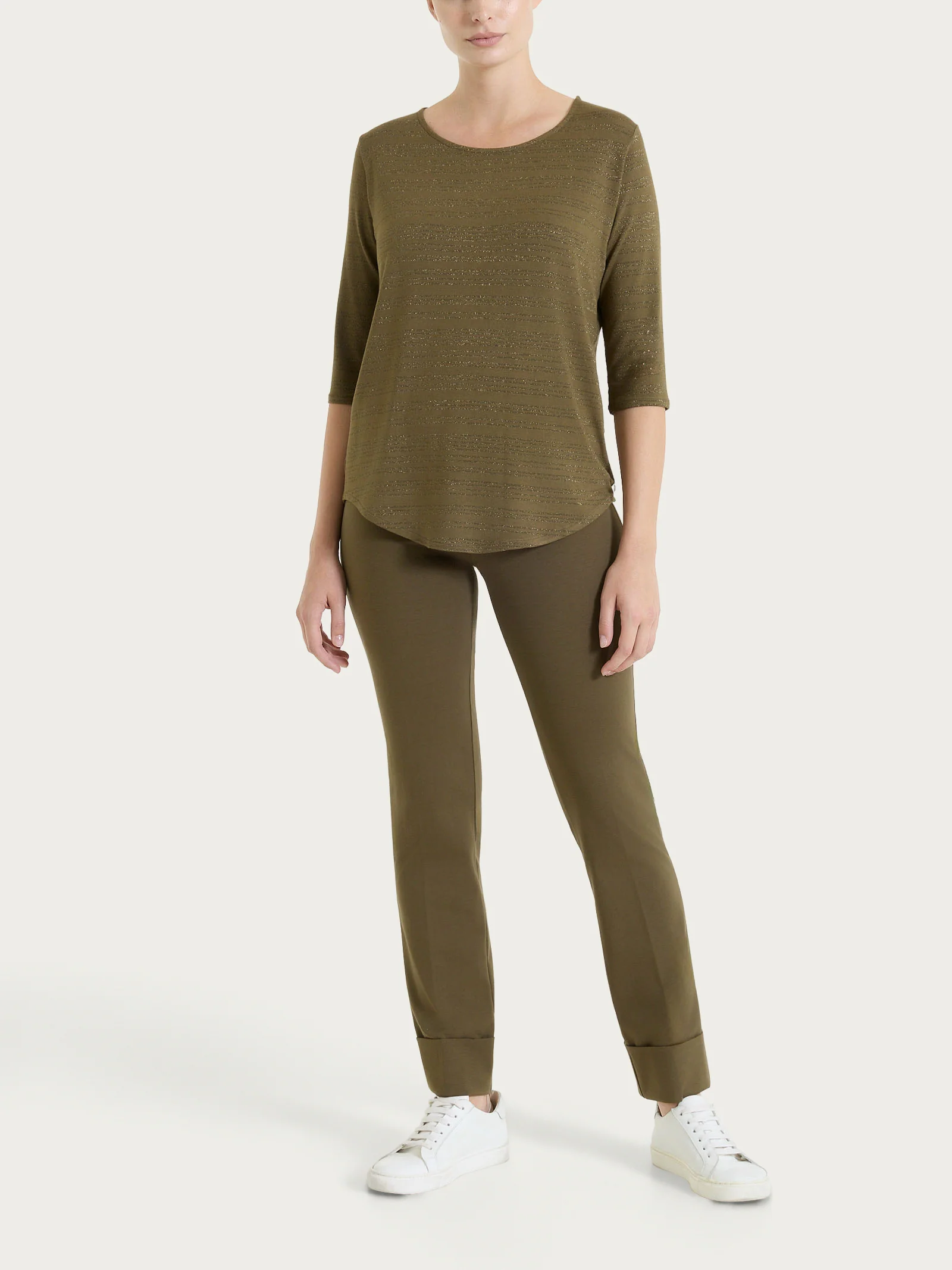 Pantalone slim dritto in Compact Light - Dark Olive - Image 5
