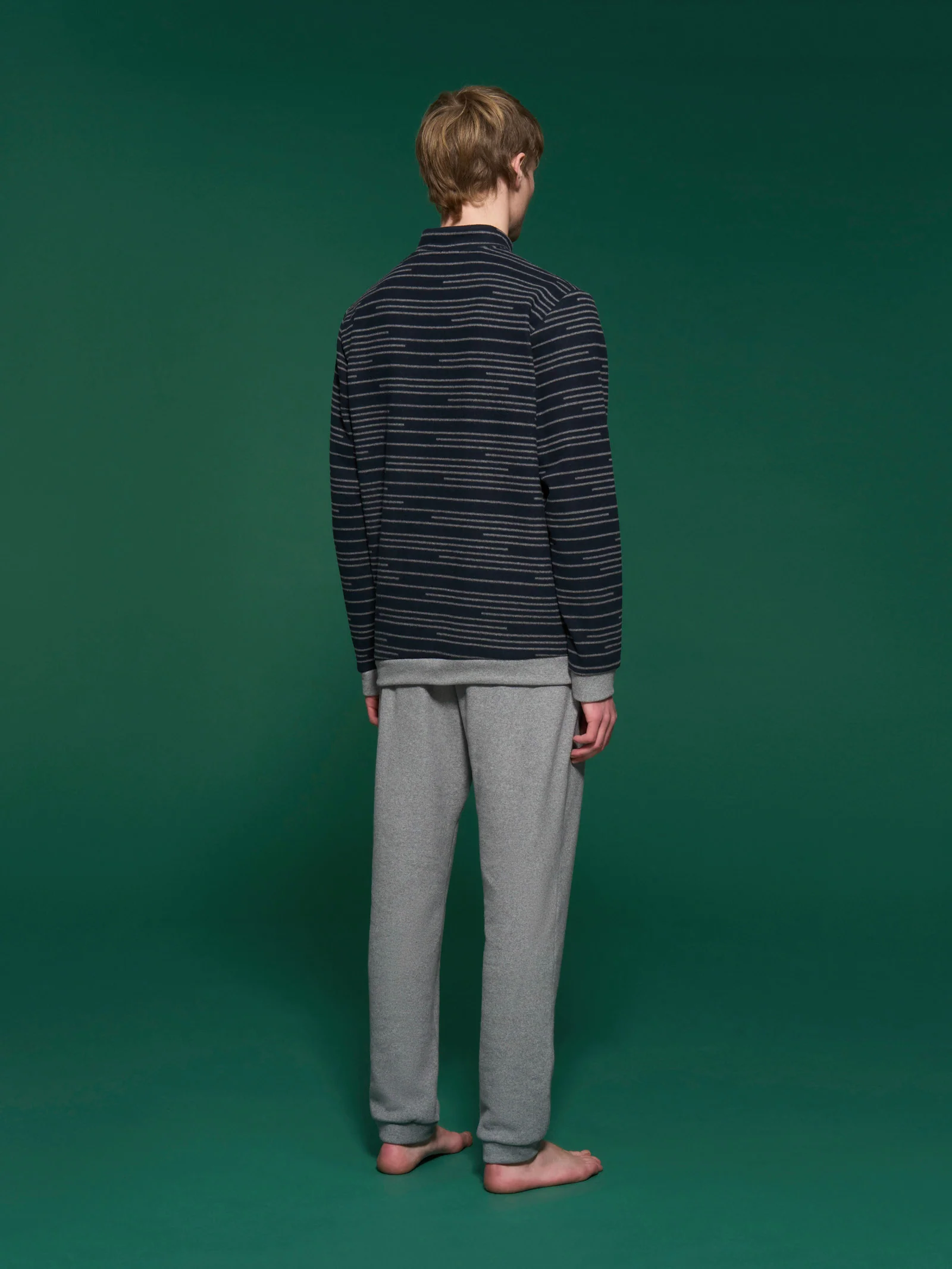 Pigiama a collo alto con righe alternate in Cotton Eco Pile - Fant.Fucile Mel. - Image 2