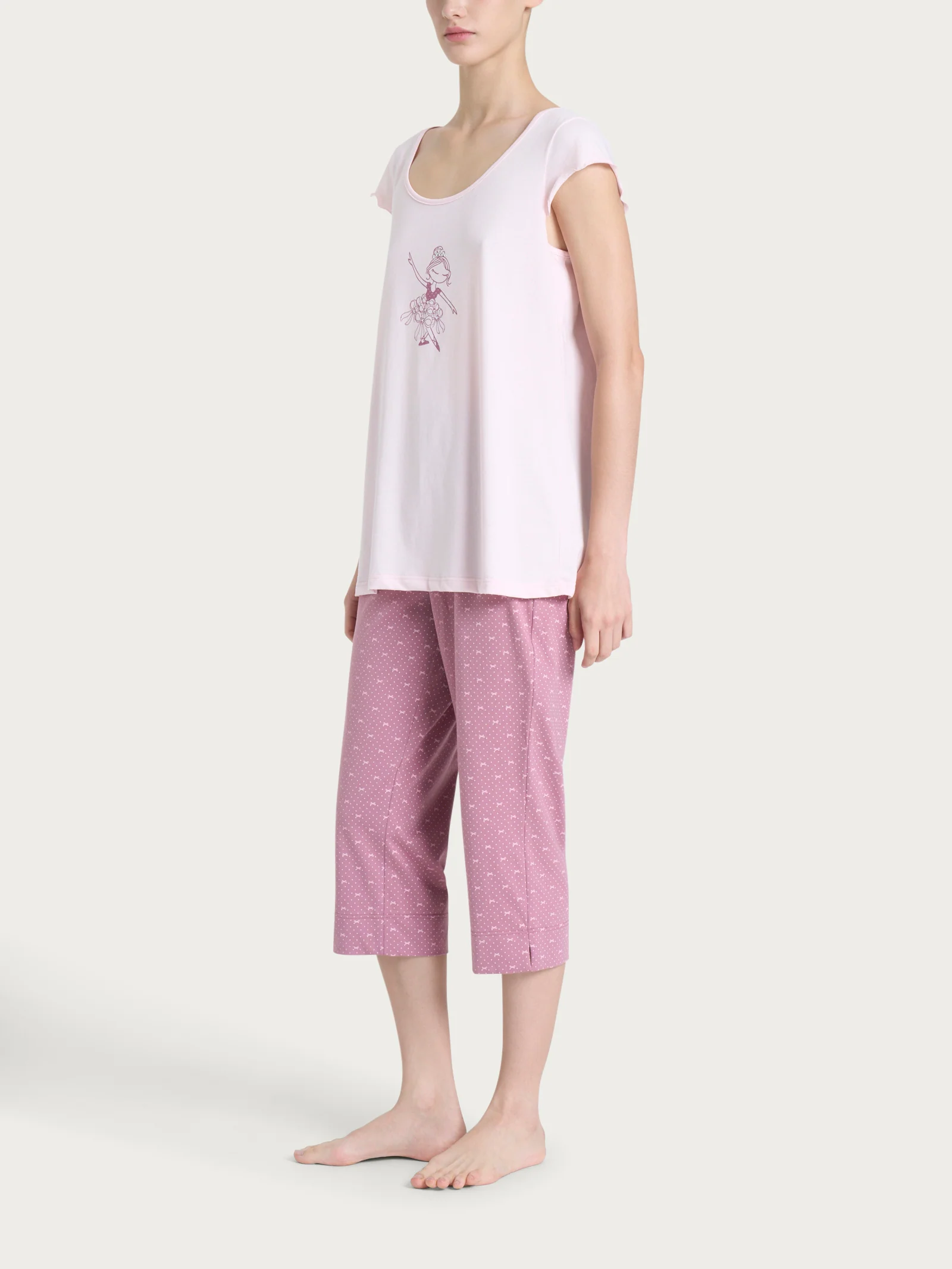 Pigiama a pinocchietto con fantasia in Jersey di cotone - Fant. Pink a boo - Image 2