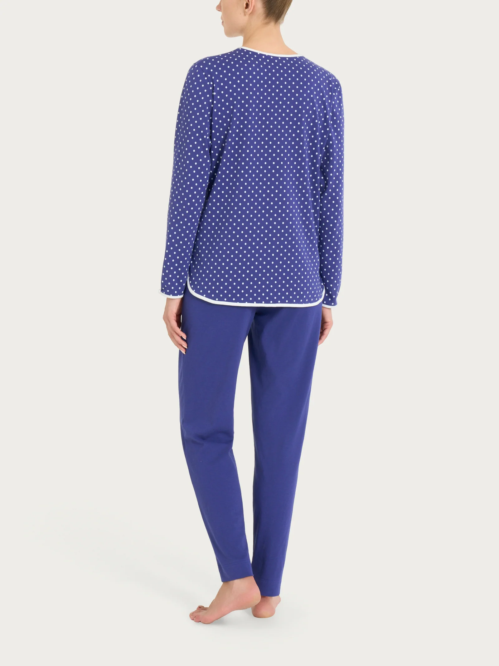 Pigiama a pois con scollo a goccia in Jersey di cotone - Navy Blue Pois - Image 2