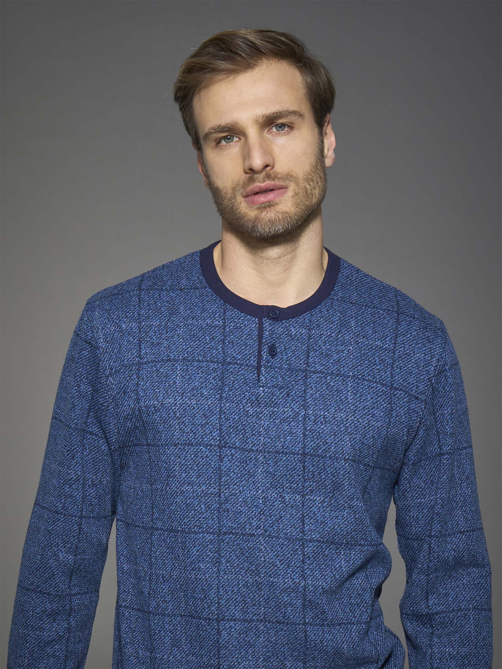 Pigiama a serafino con fantasia in Cotton Eco Pile - Fant.Denim - Image 3
