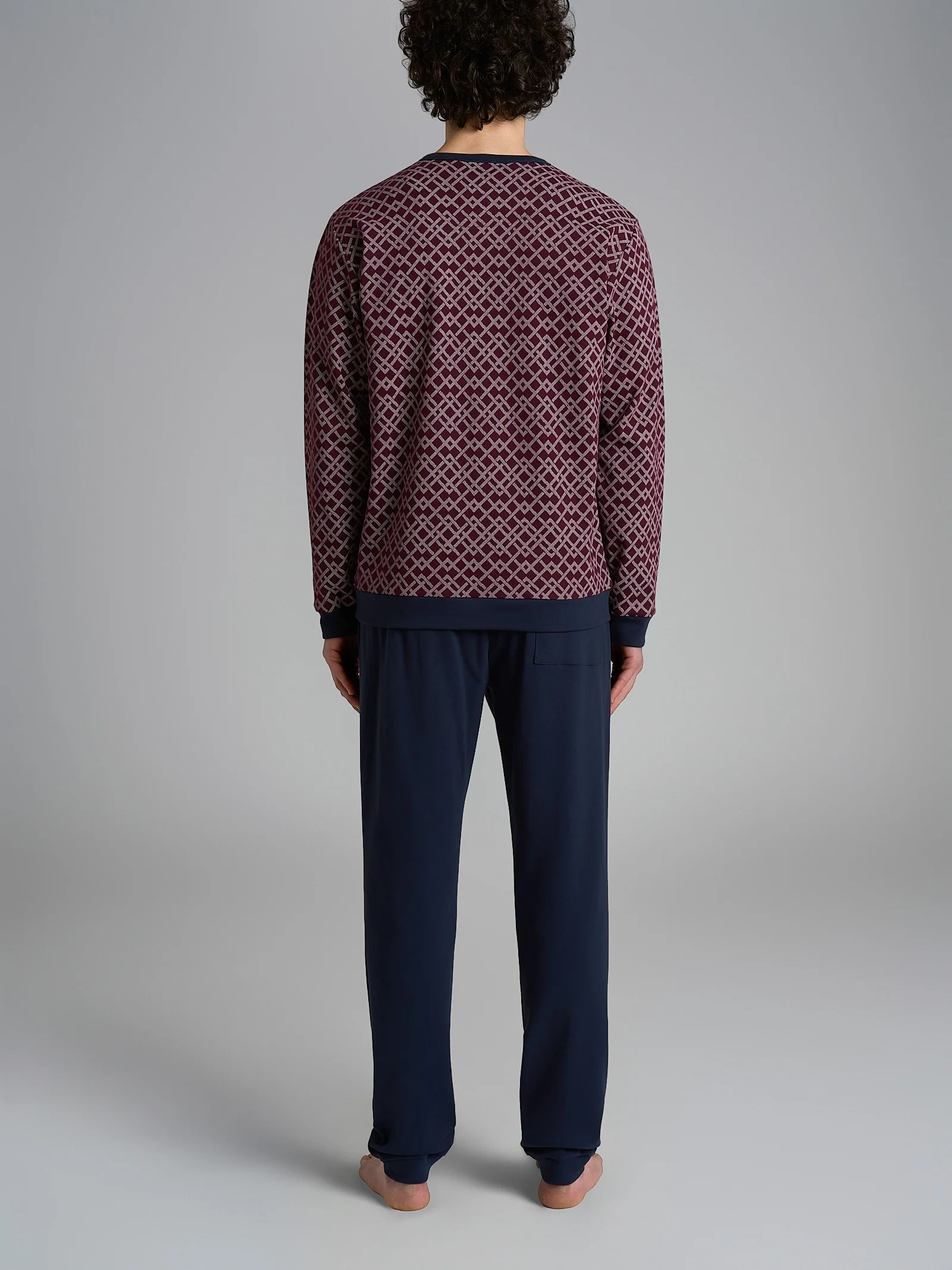 Pigiama a serafino con fantasia in interlock di cotone - Fant. Windsor Wine Greca - Image 2