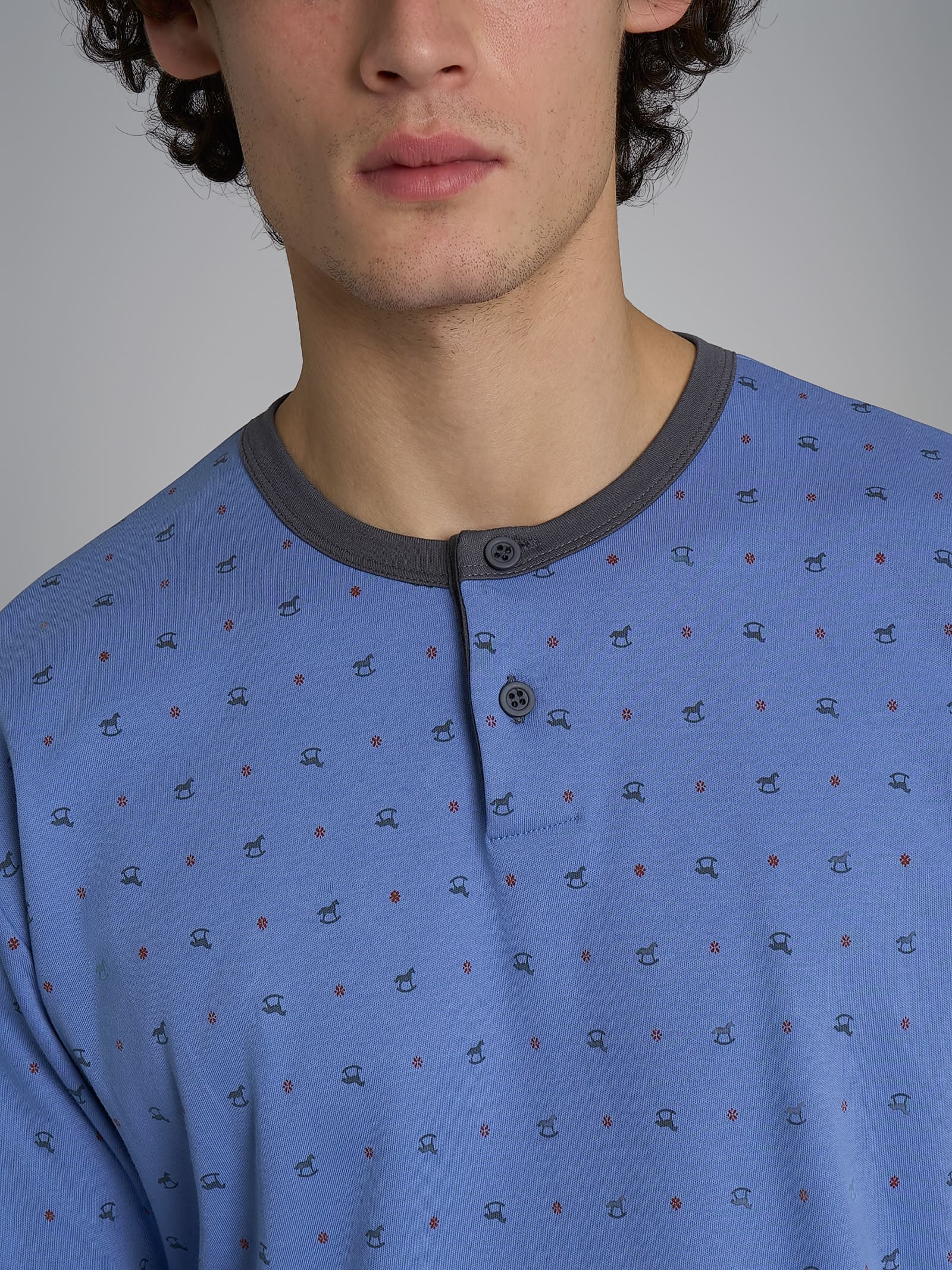 Pigiama a serafino con fantasia in interlock di cotone - Fant. Colony Blue Cavalli - Image 3