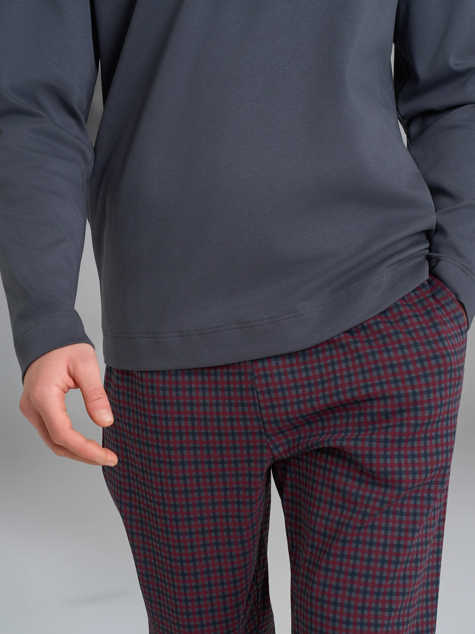 Pigiama a serafino con fantasia tartan in interlock di cotone - Fant. Turbulence Small Check - Image 3