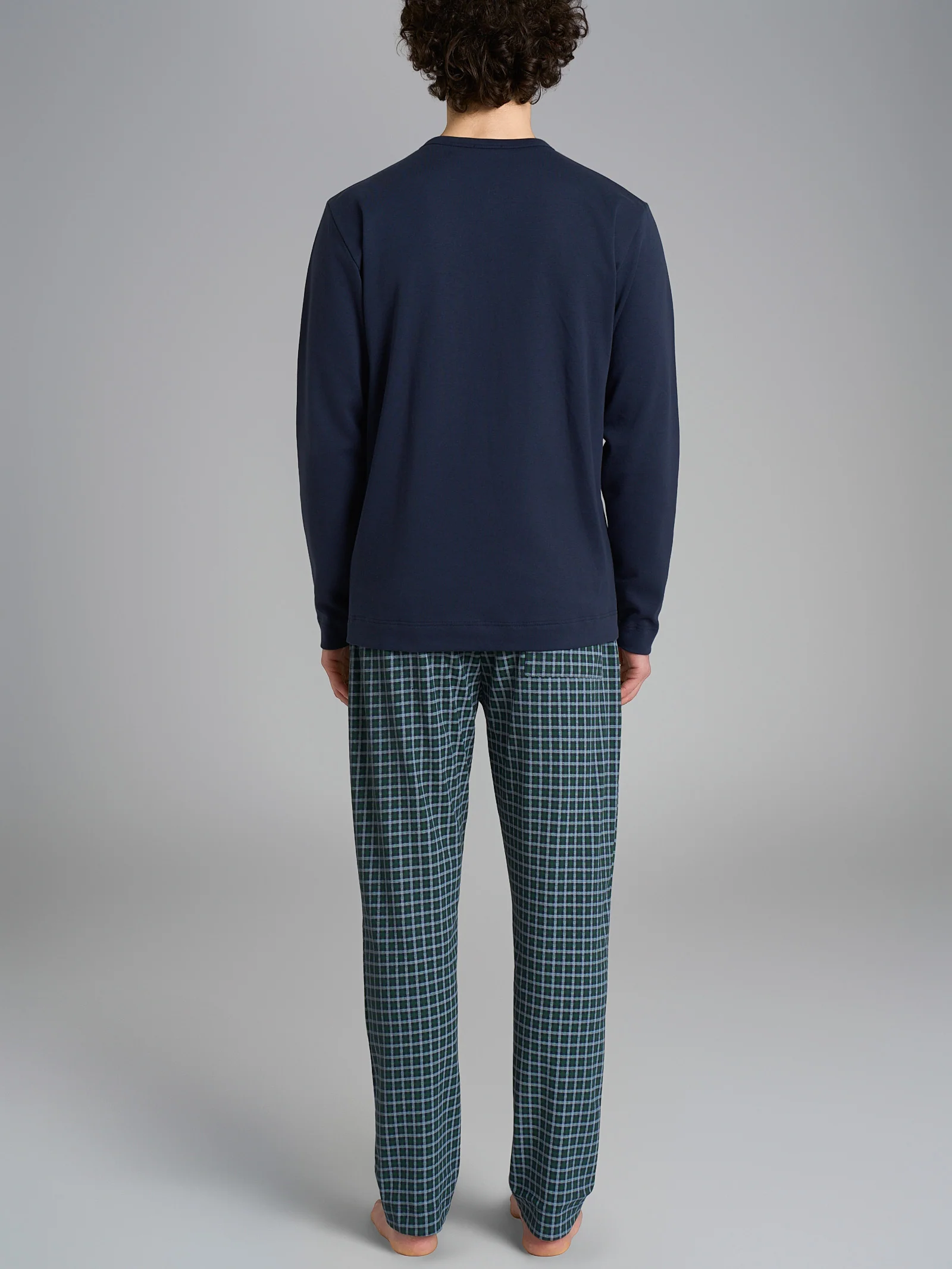 Pigiama a serafino con fantasia tartan in interlock di cotone - Fant. Notte Small Check - Image 2
