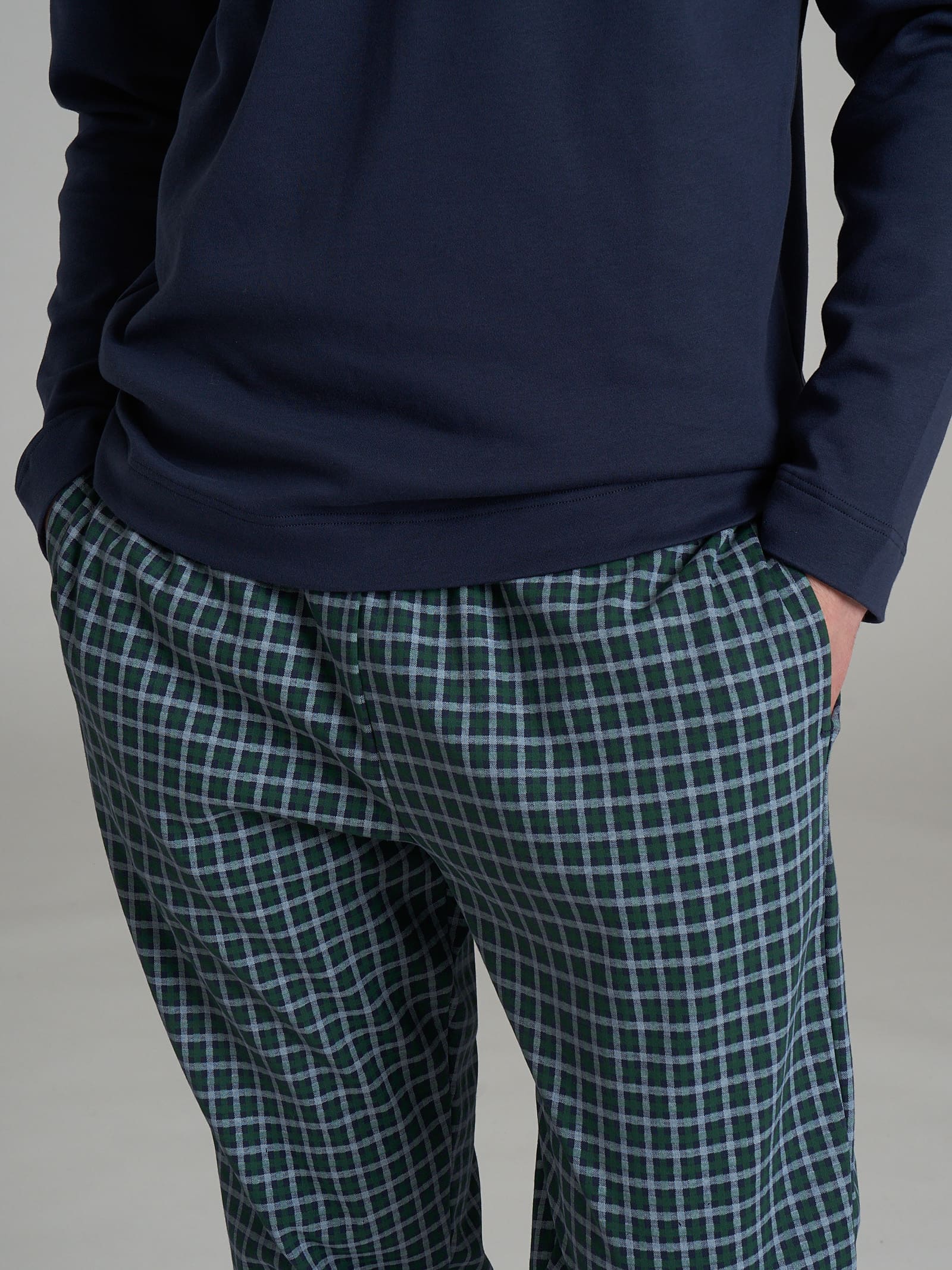 Pigiama a serafino con fantasia tartan in interlock di cotone - Fant. Notte Small Check - Image 3