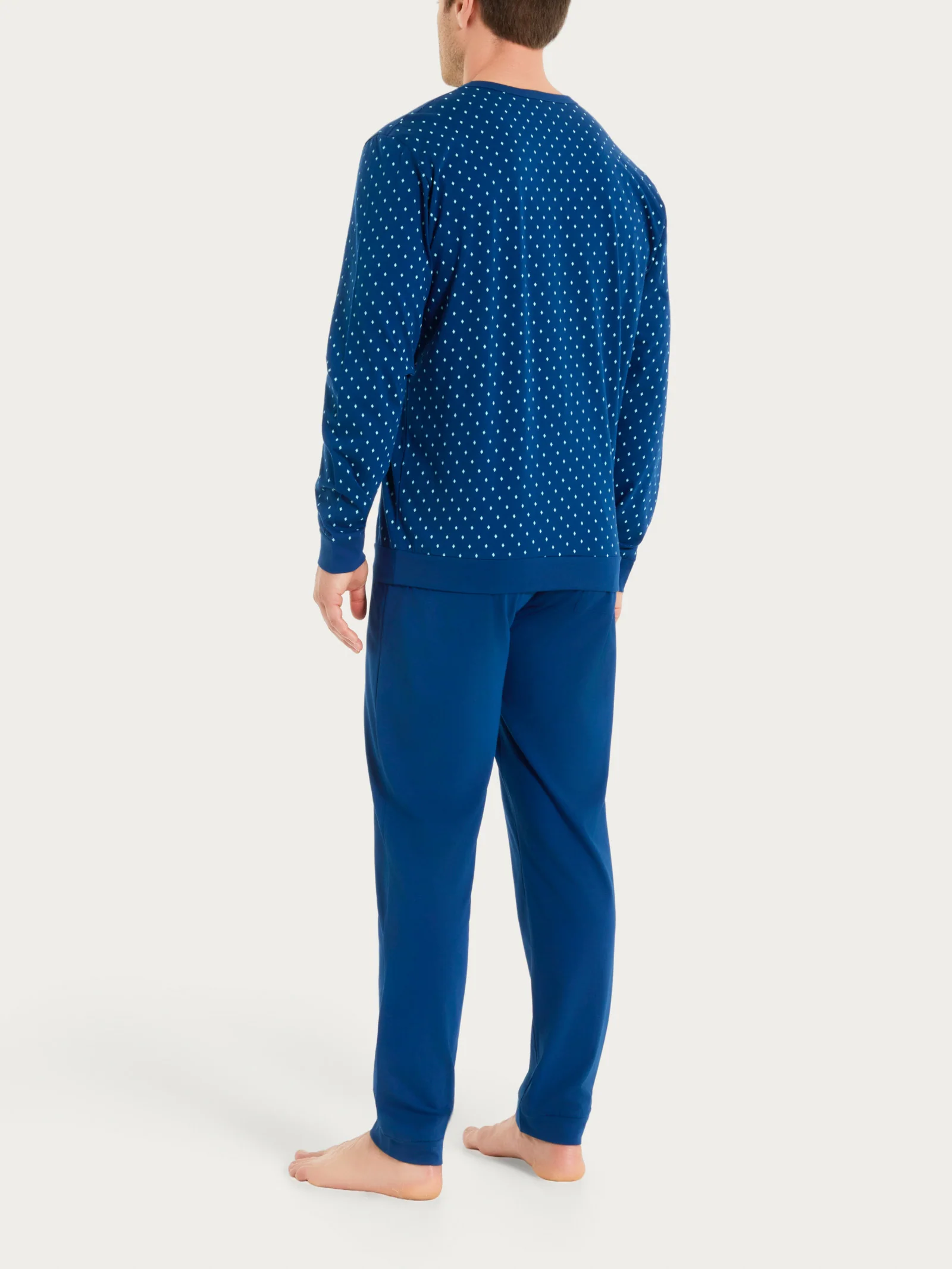 Pigiama a serafino con micro rombi in Jersey di Cotone - Fant. Navy Peony Cravatier - Image 2