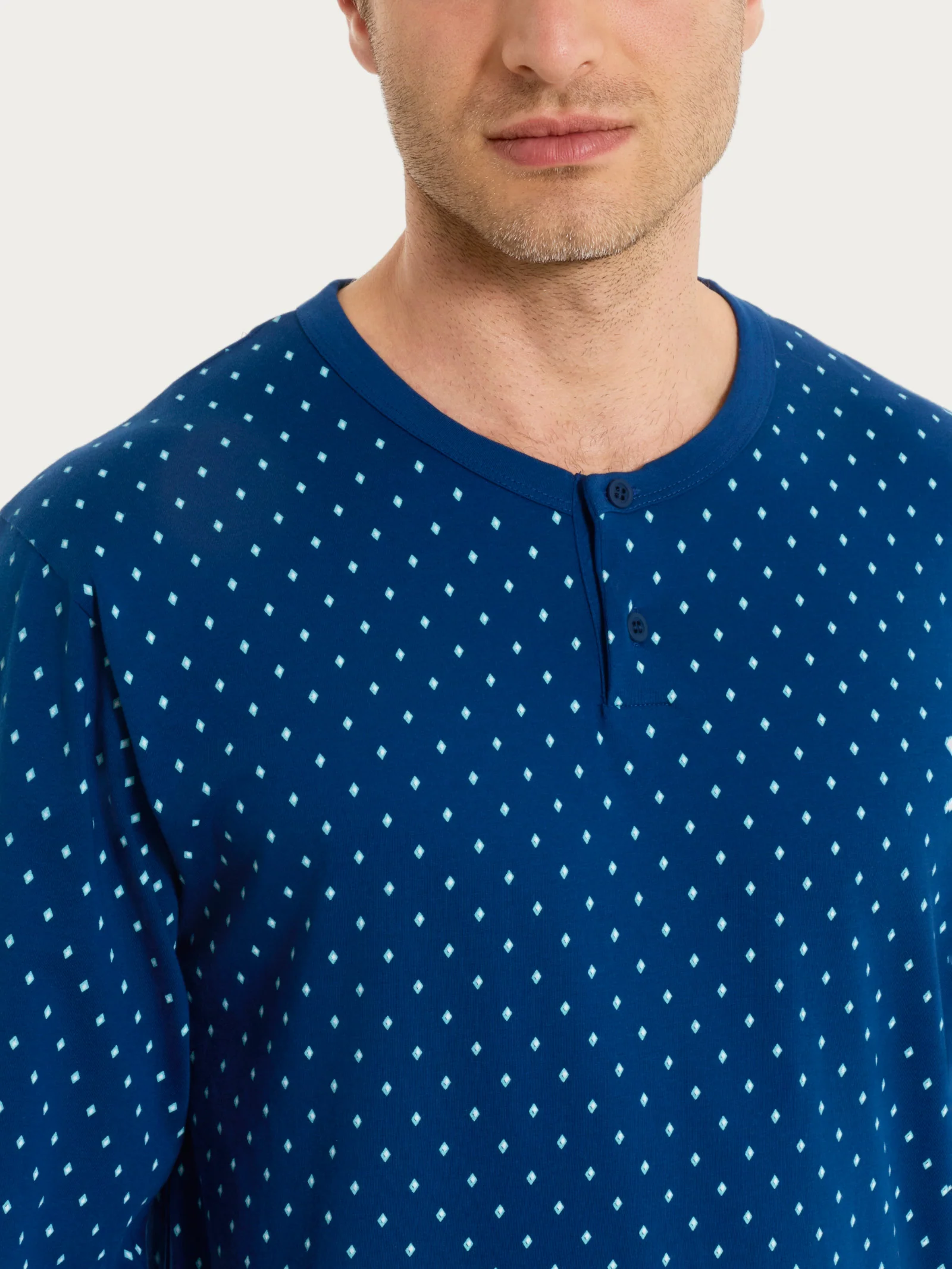 Pigiama a serafino con micro rombi in Jersey di Cotone - Fant. Navy Peony Cravatier - Image 3