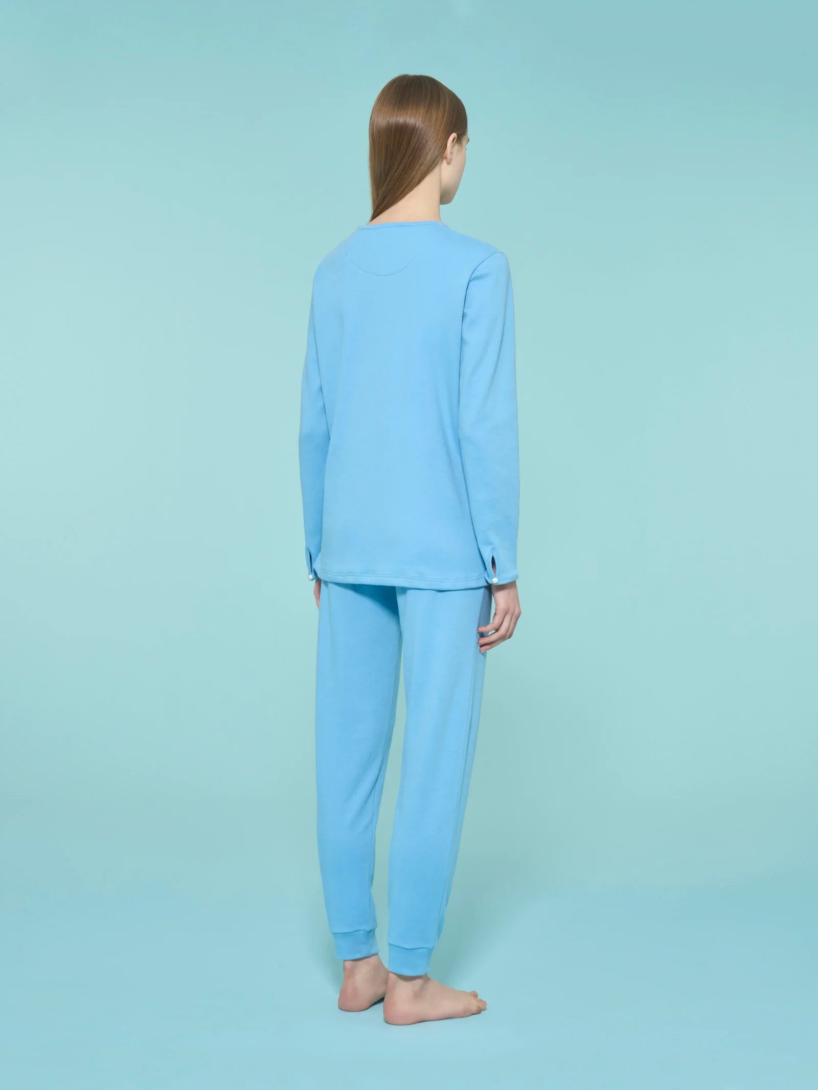 Pigiama a serafino con perline in interlock di cotone - Dusk Blue - Image 2
