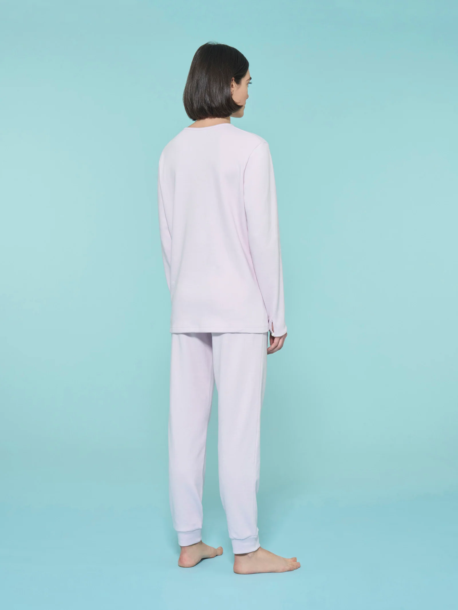 Pigiama a serafino con perline in interlock di cotone - Lavender Fog - Image 2