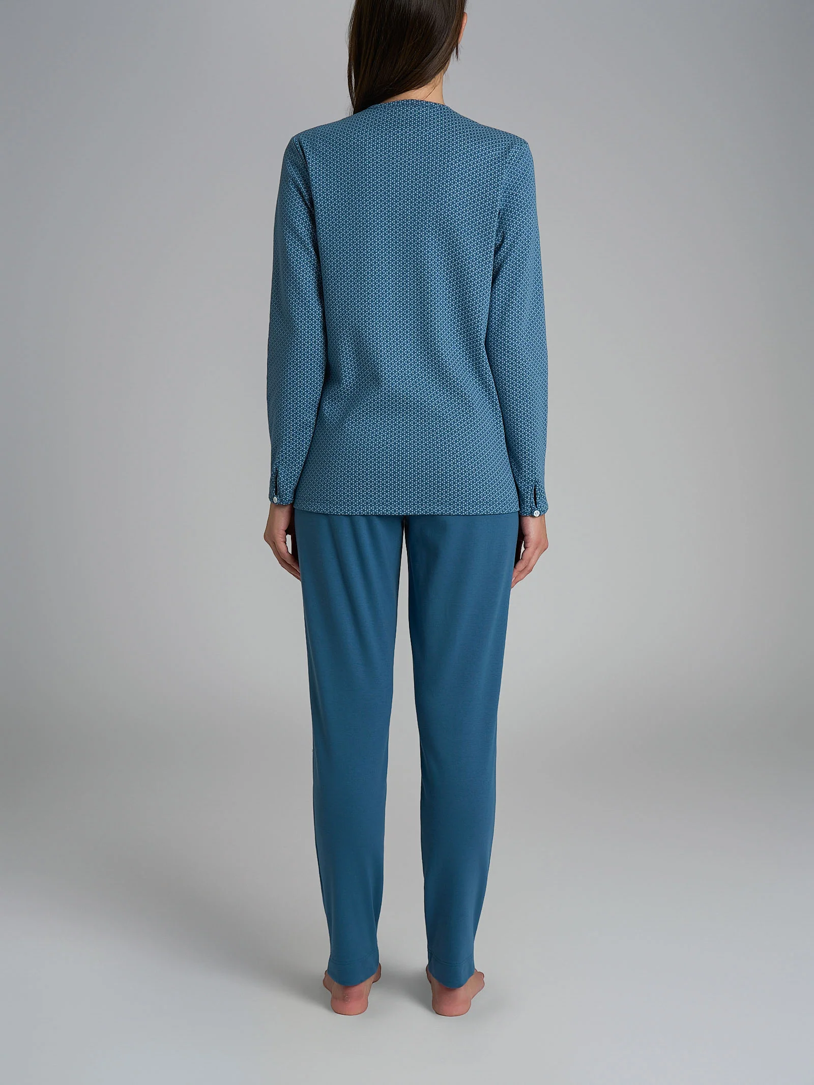 Pigiama a serafino con pizzo in Interlock di cotone 40-54 - Fant. Real Teal Micro Cravatier - Image 2