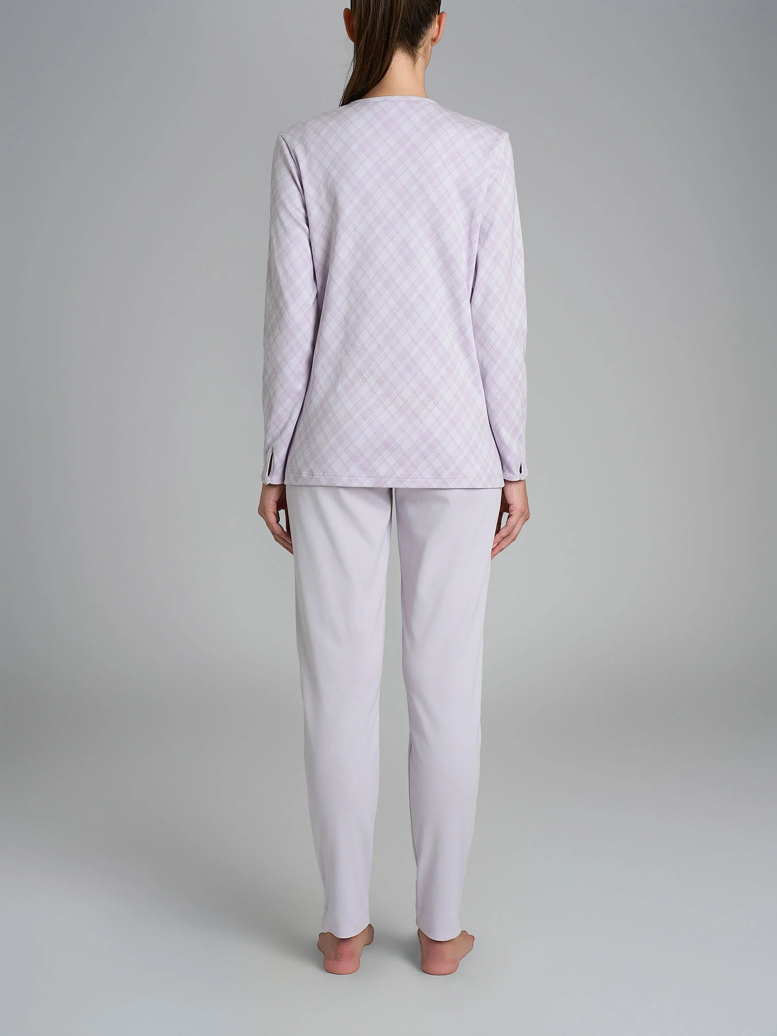 Pigiama a serafino con pizzo in Interlock di cotone 56-60 - Fant. Lavender Blue - Image 2