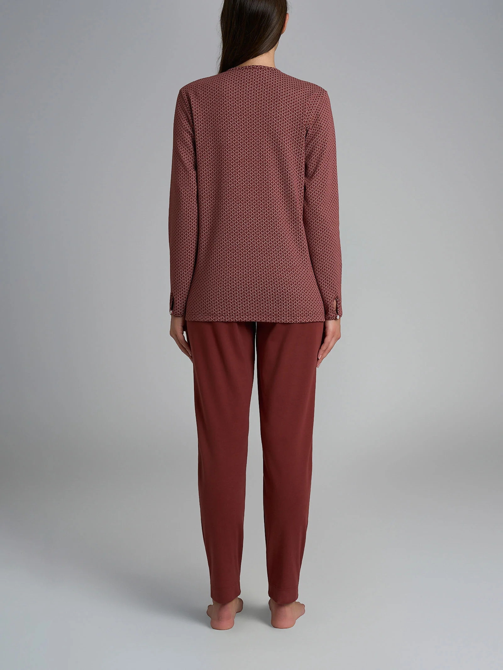 Pigiama a serafino con pizzo in Interlock di cotone 56-60 - Fant. Henna Micro Cravatier - Image 2
