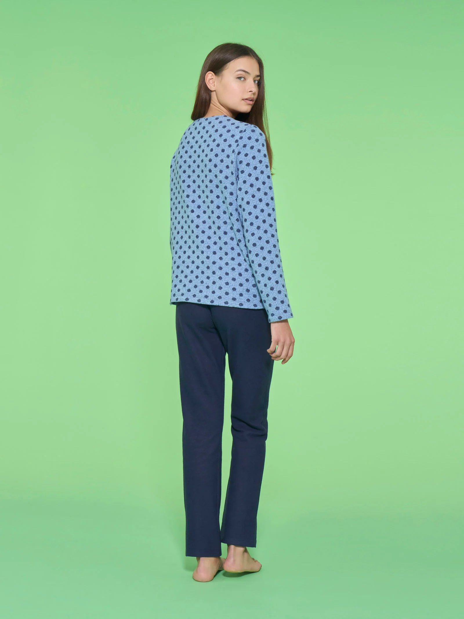 Pigiama a serafino con pois in Cotton Eco Pile - Fant.Delave' Mel. - Image 2