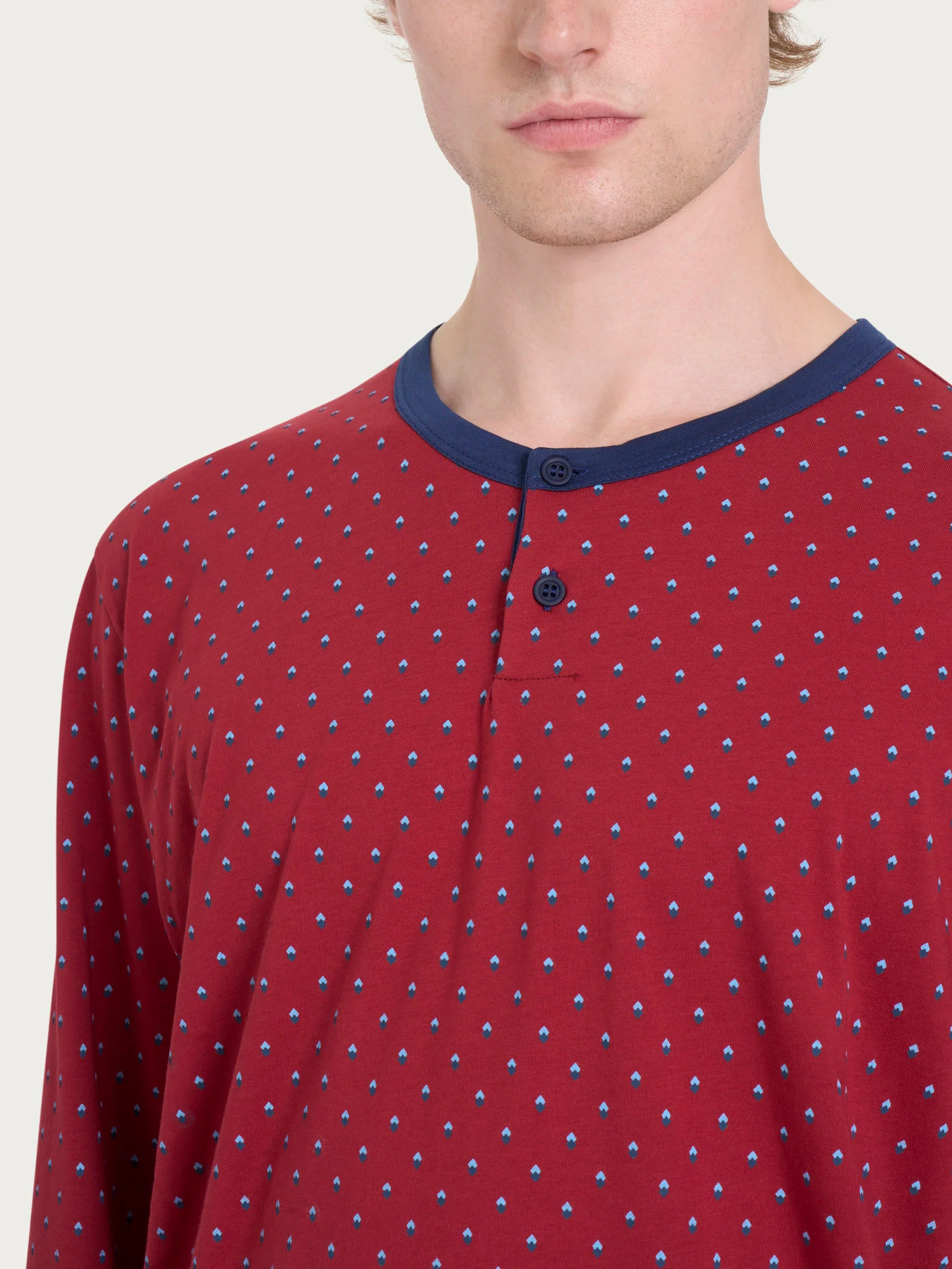 Pigiama a serafino con stile geometrico in Jersey di Cotone 44-56 - Fant. Biking Red - Image 3