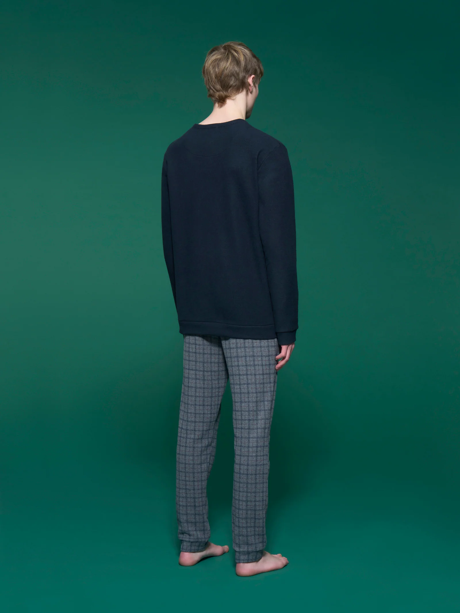 Pigiama a serafino in fantasia in Cotton Eco Pile - Fant.Grigio Mel. - Image 2