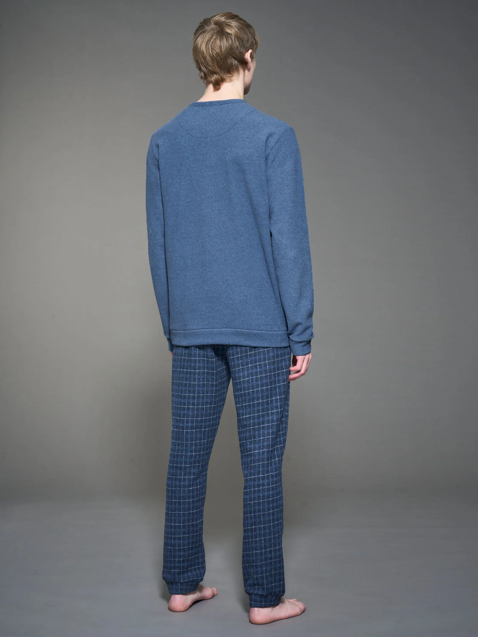 Pigiama a serafino in fantasia in Cotton Eco Pile - Fant.Indigo - Image 2