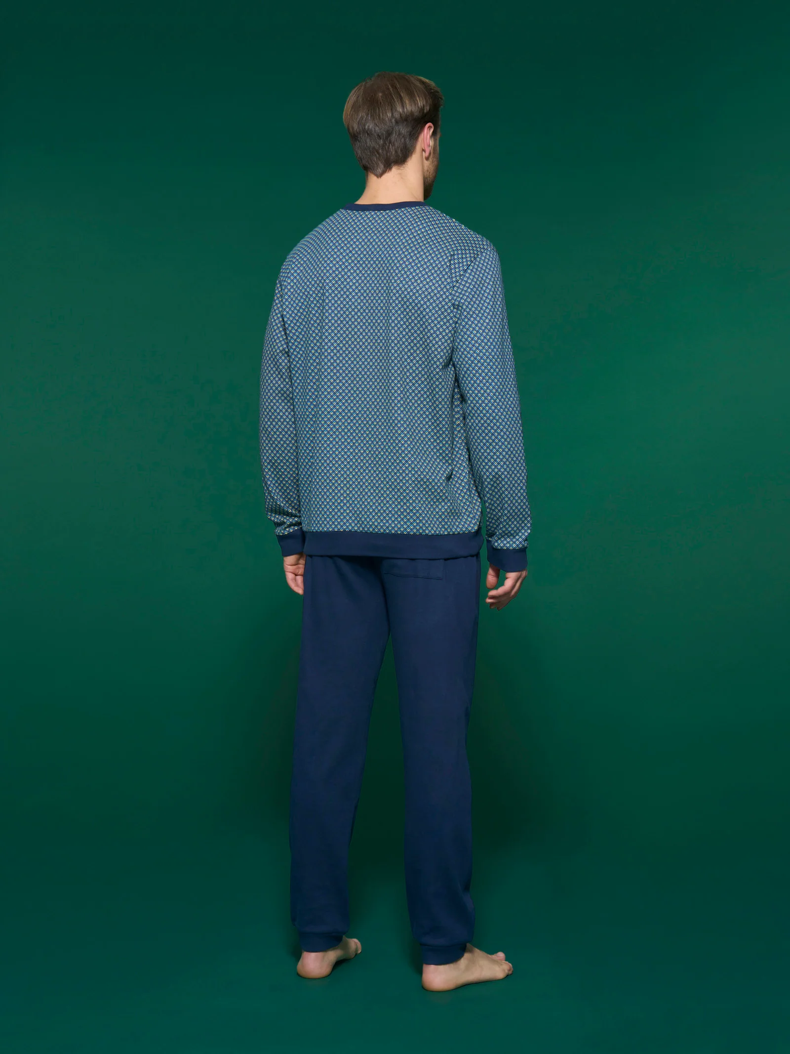 Pigiama a serafino in interlock di caldo cotone - Fant. Navy Blazer - Image 2