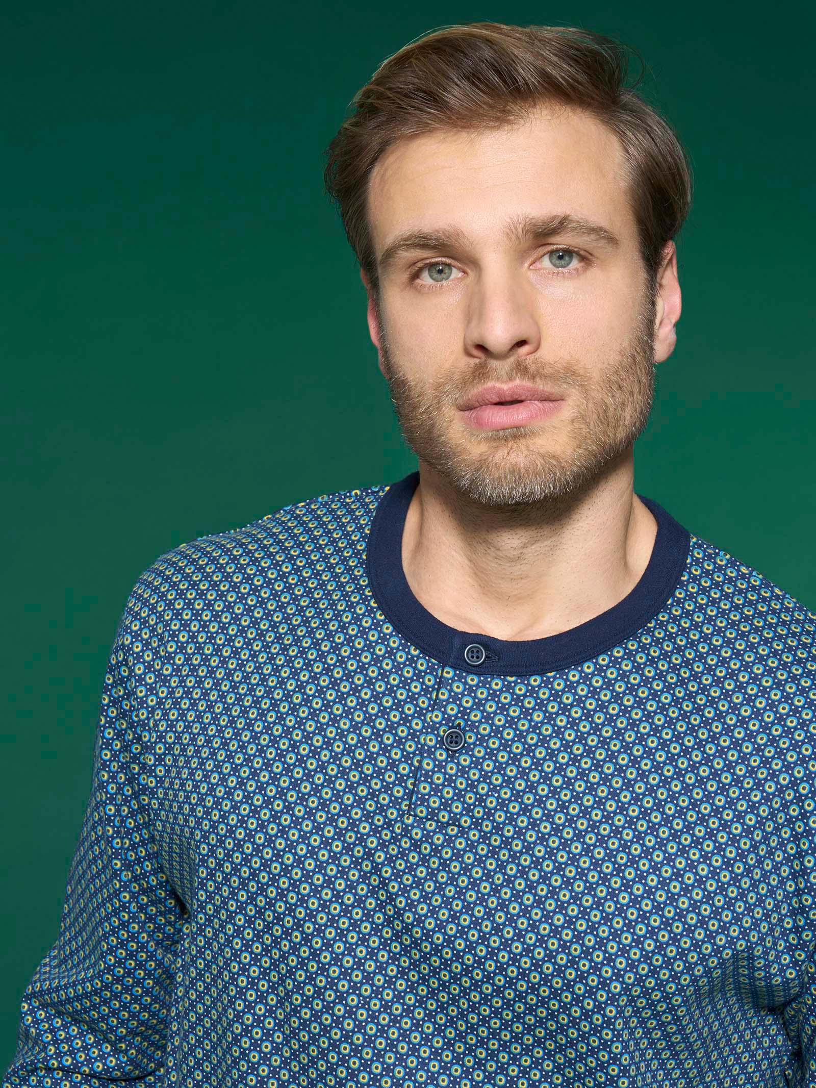 Pigiama a serafino in interlock di caldo cotone - Fant. Navy Blazer - Image 3