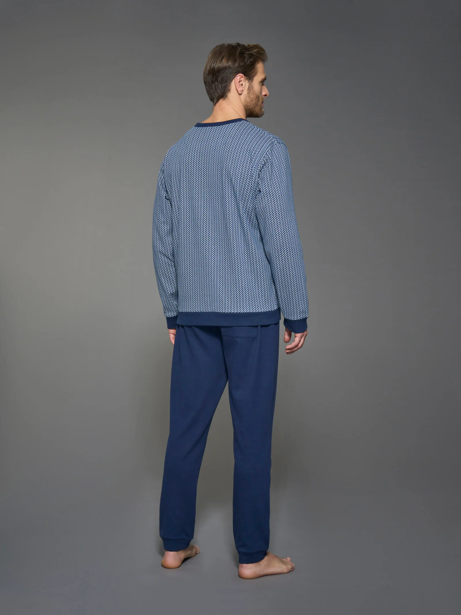 Pigiama a serafino in interlock di caldo cotone - Fant. Navy Blazer - Image 2