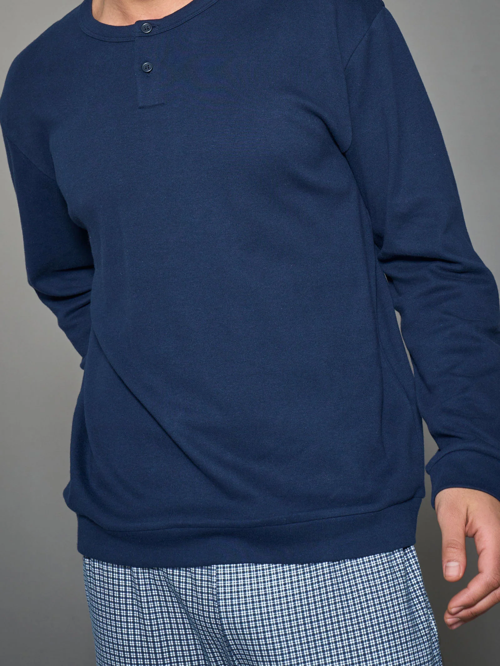 Pigiama a serafino in interlock di caldo cotone - Fant. Navy Blazer - Image 3