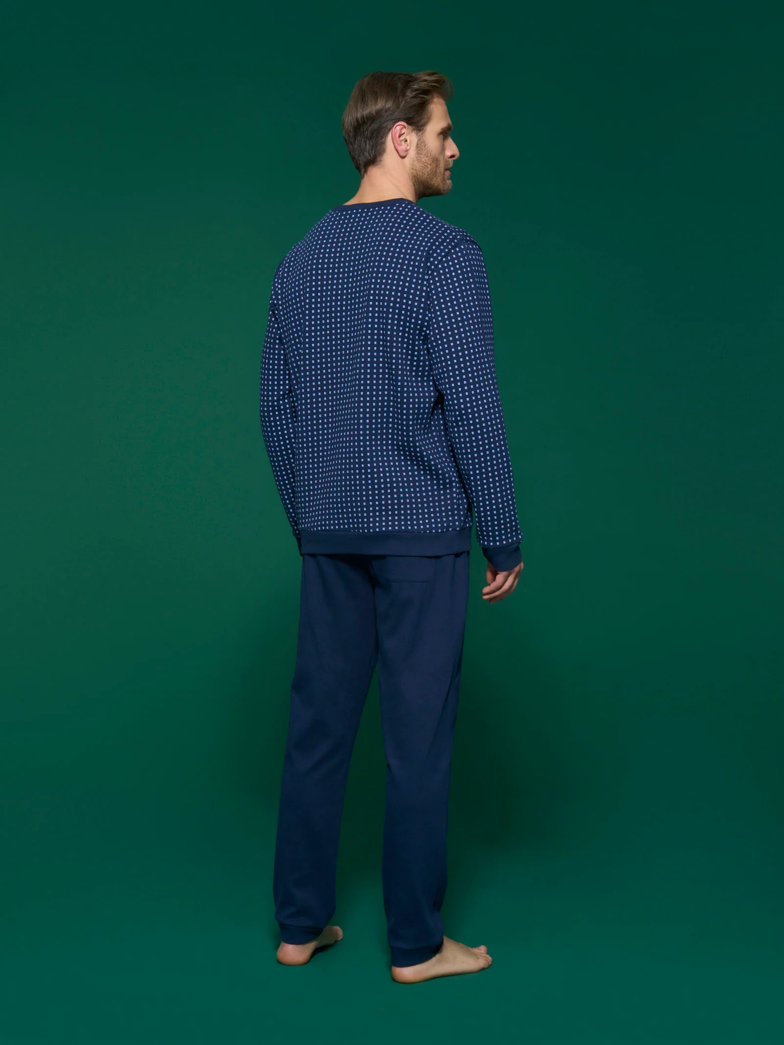 Pigiama a serafino  in interlock di caldo cotone - Fant. Navy Blazer - Image 2