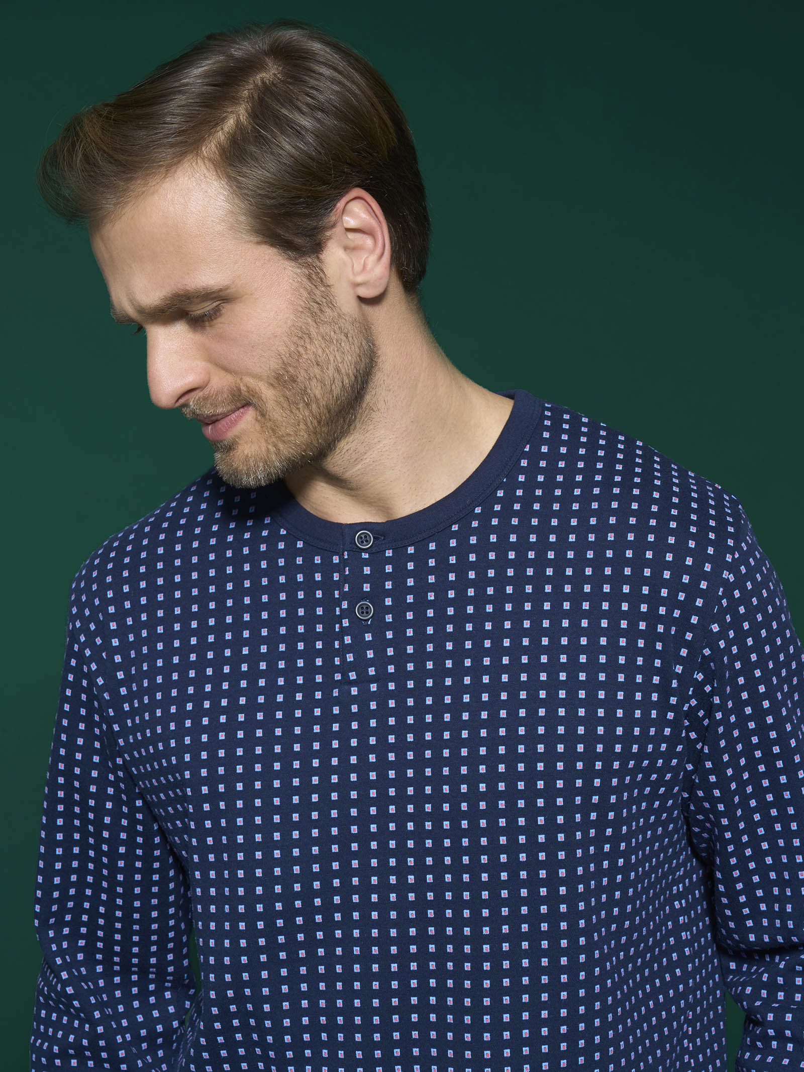 Pigiama a serafino  in interlock di caldo cotone - Fant. Navy Blazer - Image 3