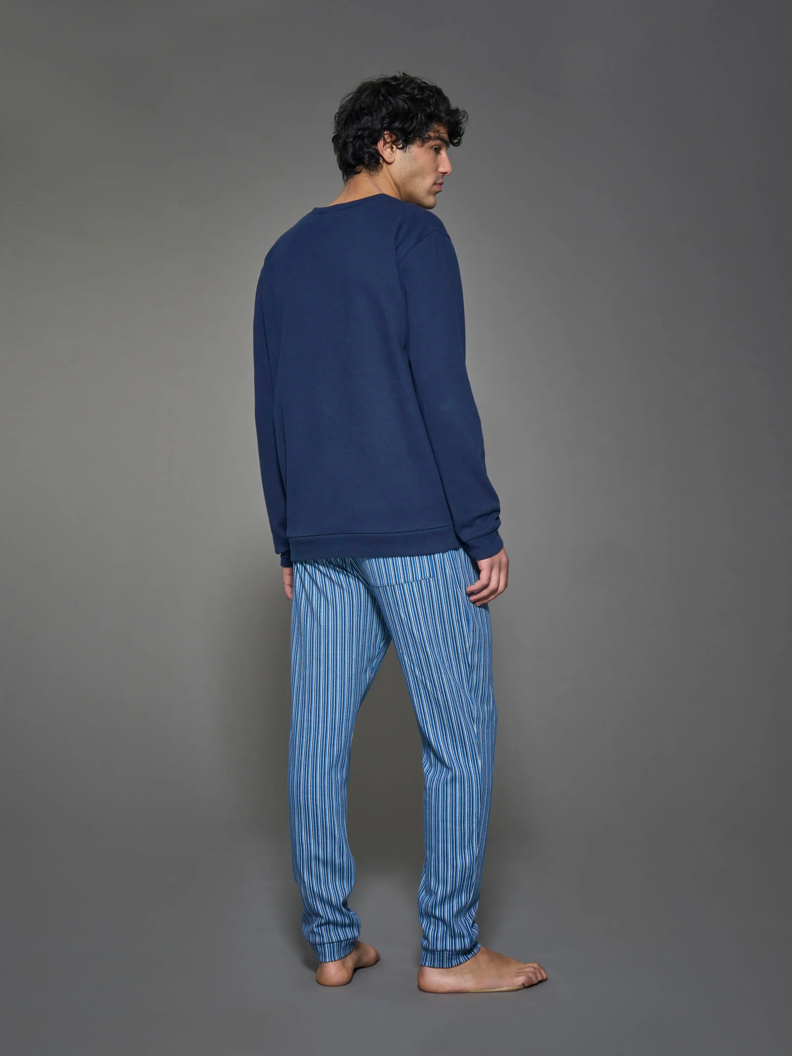 Pigiama a serafino in interlock di caldo cotone - Fant. Navy Blazer - Image 2
