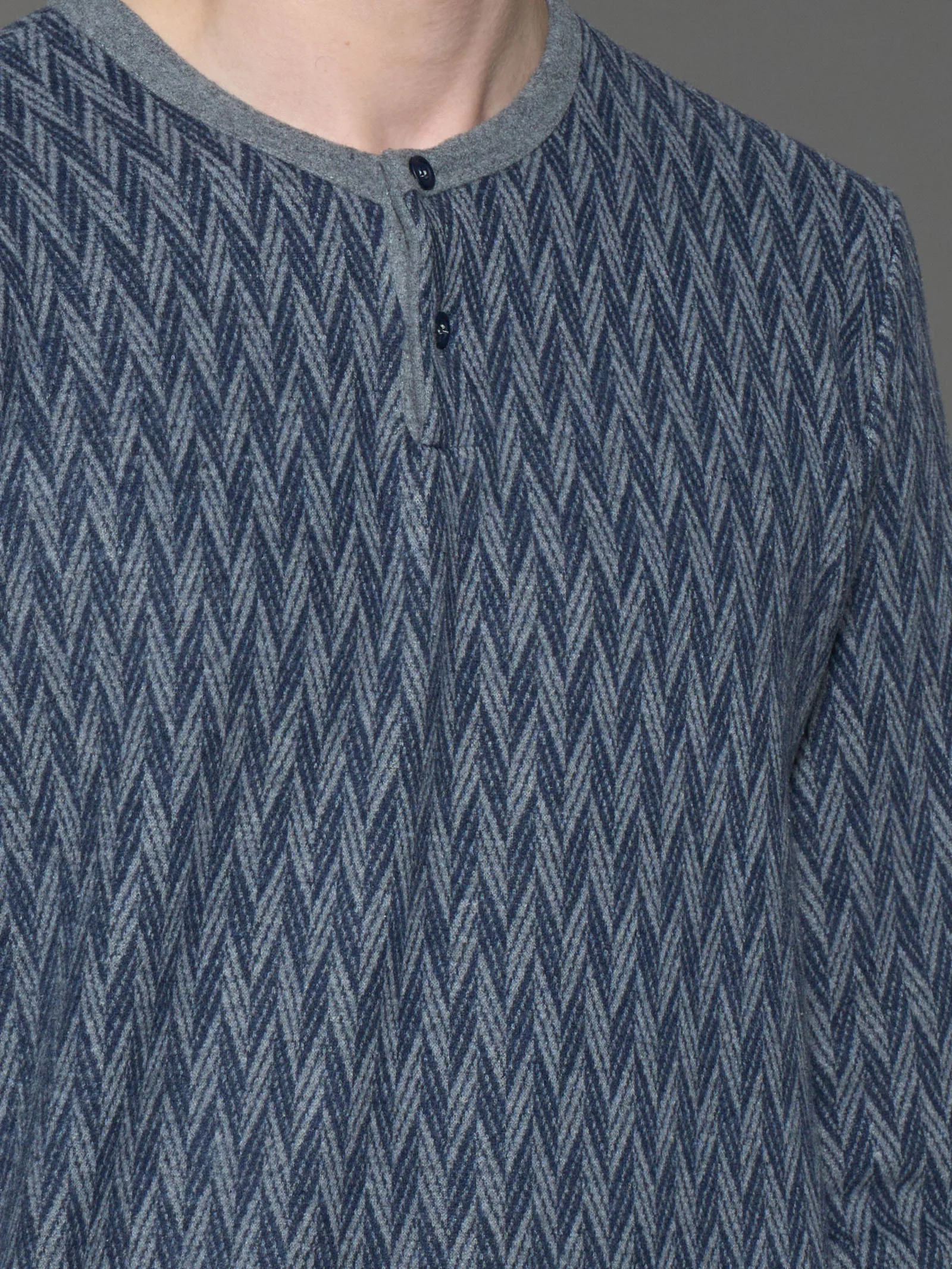 Pigiama a serafino spigato in Cotton Eco Pile - Fant. Indigo Mel. - Image 3