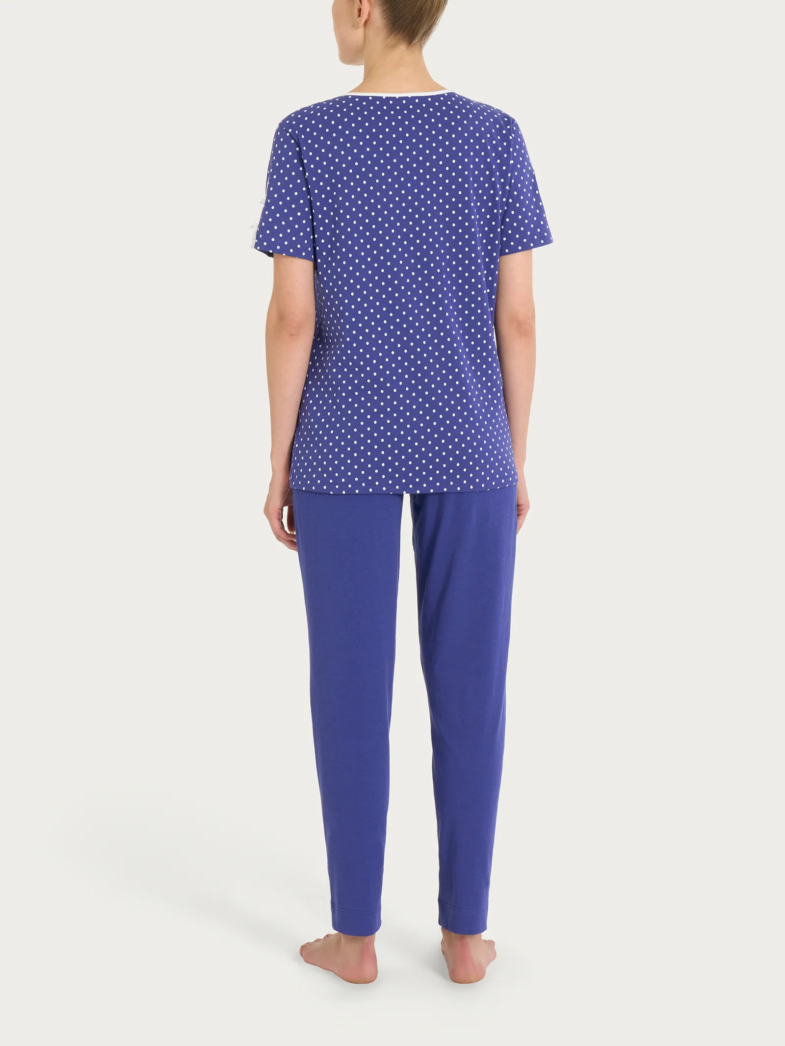 Pigiama aperto a pois in Jersey di cotone - Navy Blue Pois - Image 2