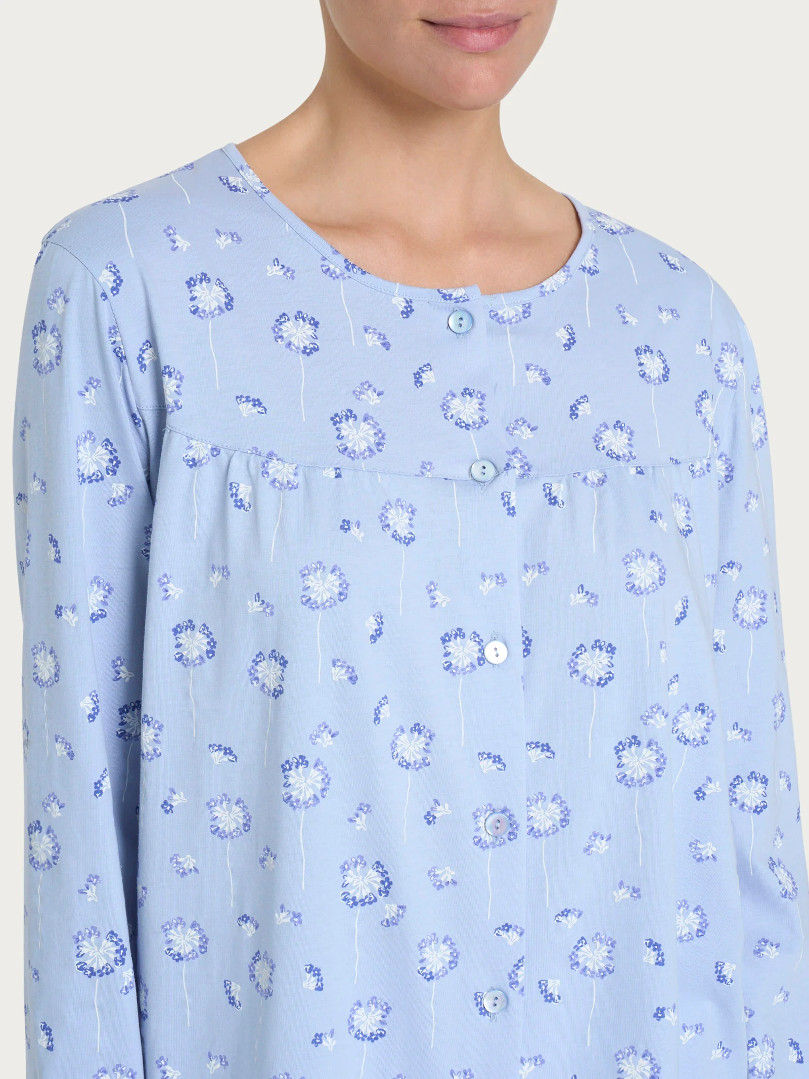 Pigiama aperto con arricciatura in Jersey di Cotone 40-52 - Fant. Brunnera Blue - Image 3
