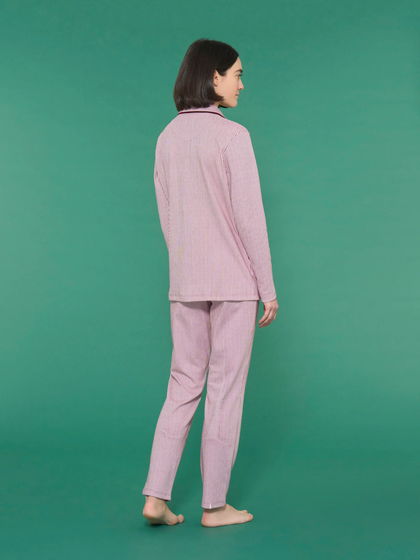 Pigiama aperto con colletto a righe in interlock di cotone - Fant. Lavender Fog - Image 2