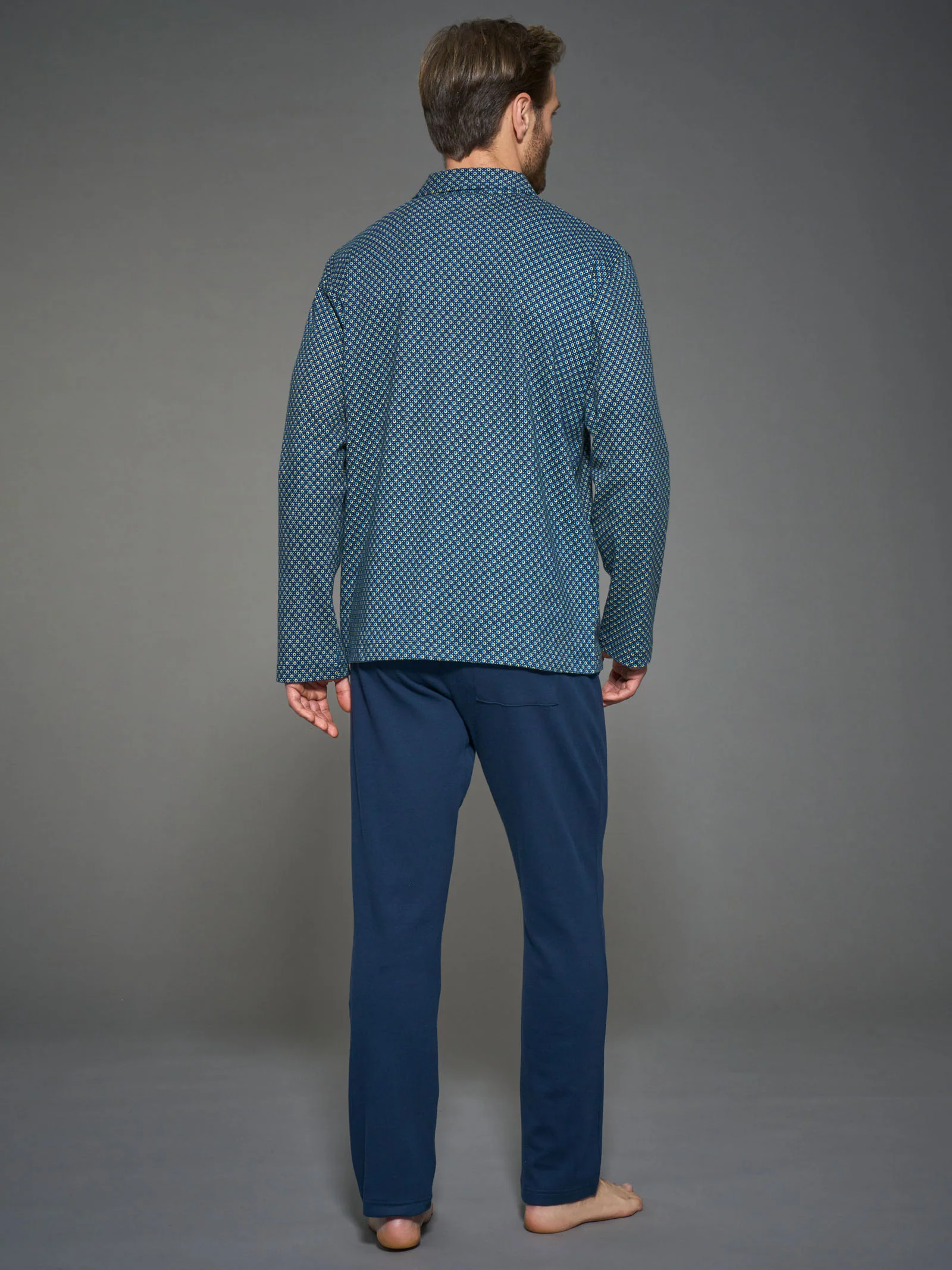 Pigiama aperto con colletto in interlock di caldo cotone - Fant. Navy Blazer - Image 2