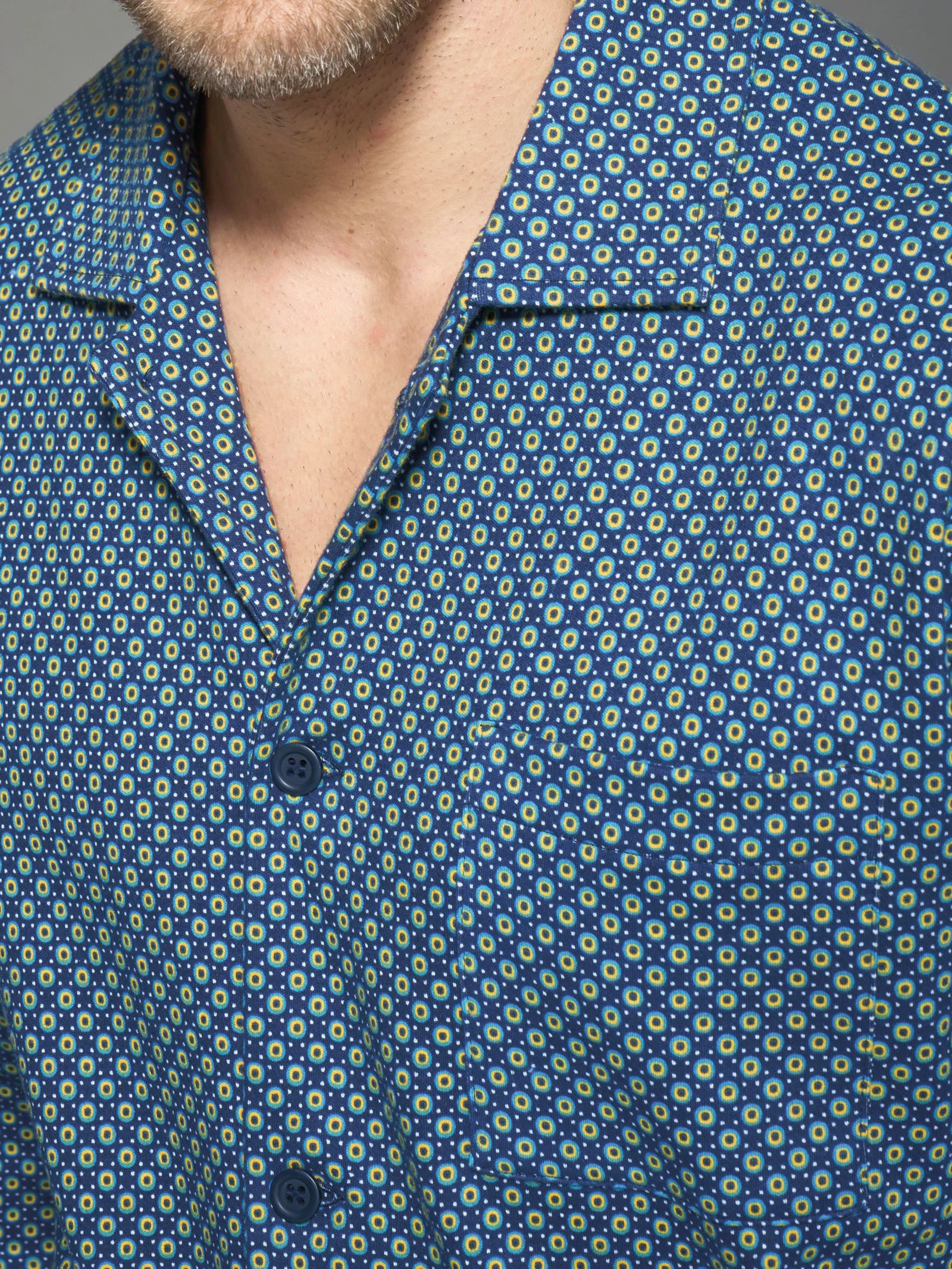 Pigiama aperto con colletto in interlock di caldo cotone - Fant. Navy Blazer - Image 3