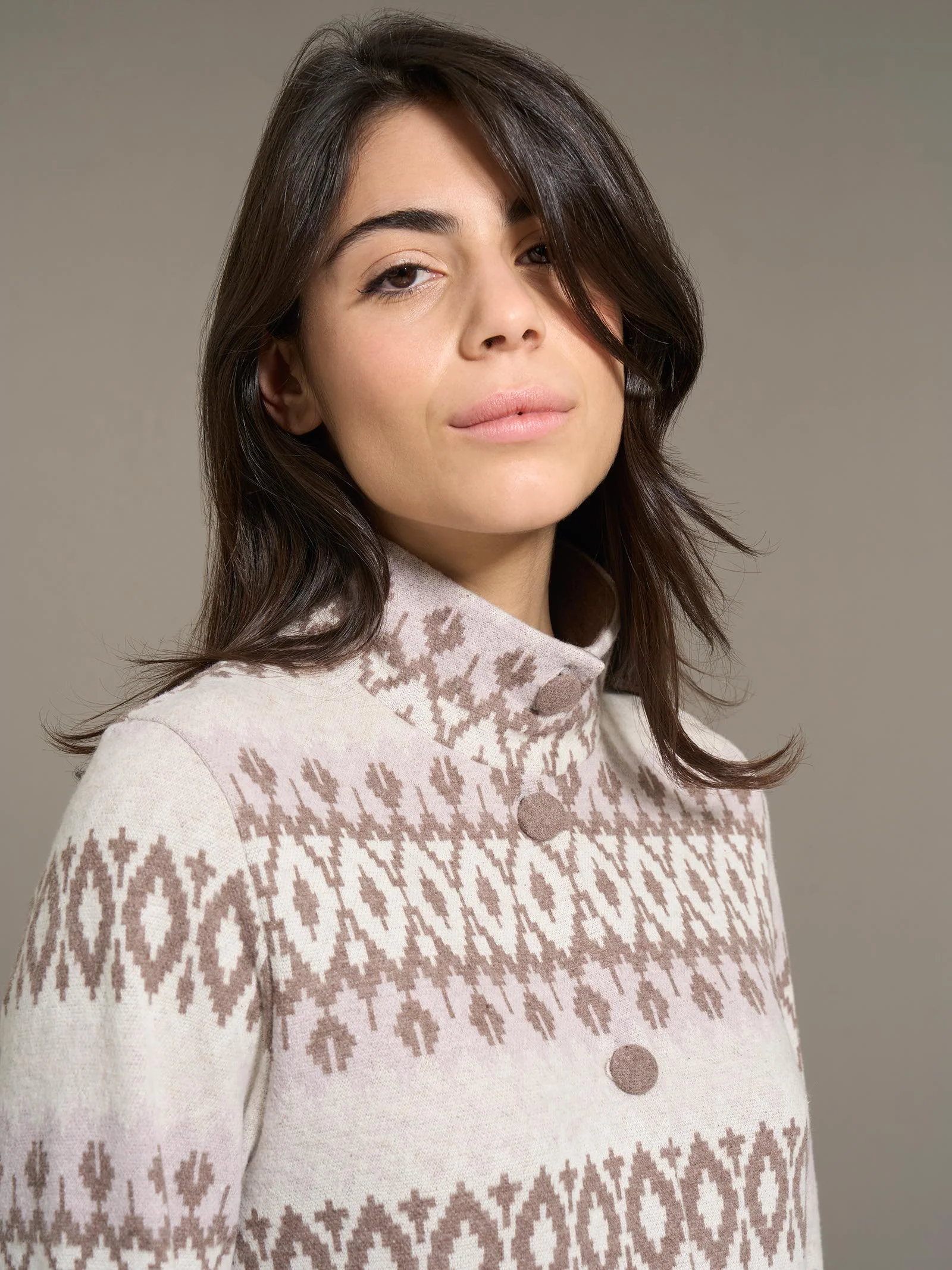 Pigiama aperto con collo alto in Cotton Eco Pile - Fant.Cammello - Image 3