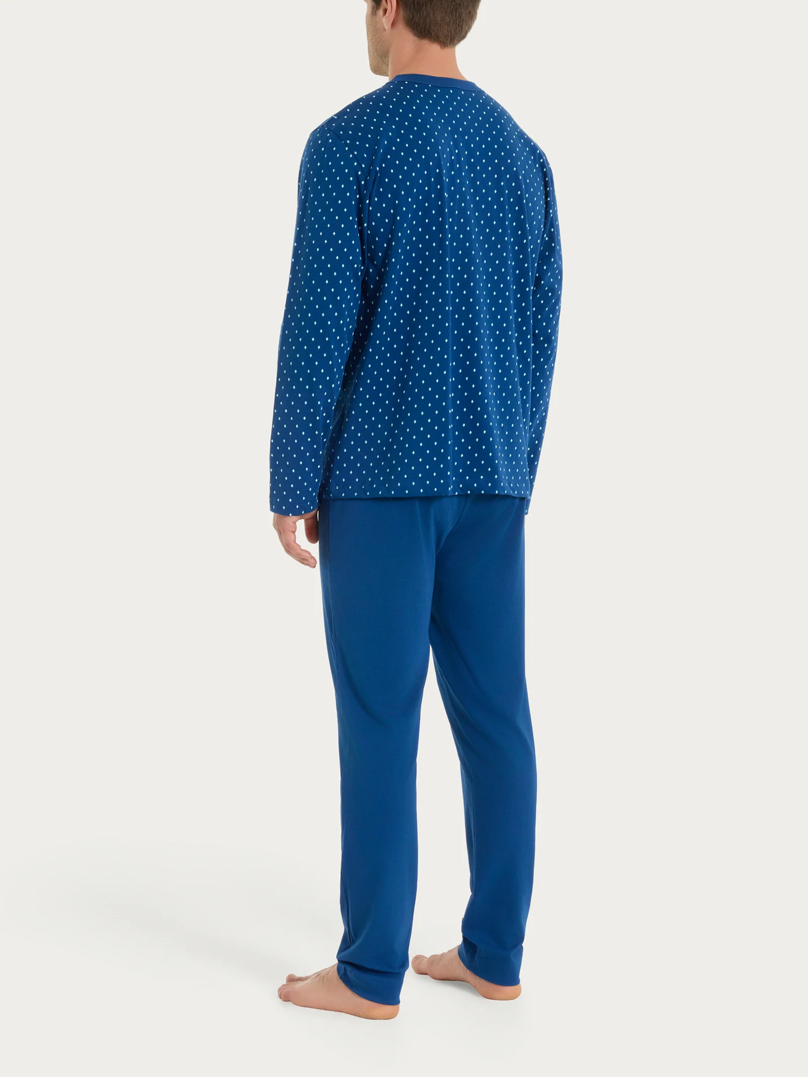 Pigiama aperto con micro rombi in Jersey di Cotone 44-56 - Fant. Navy Peony Cravatier - Image 2