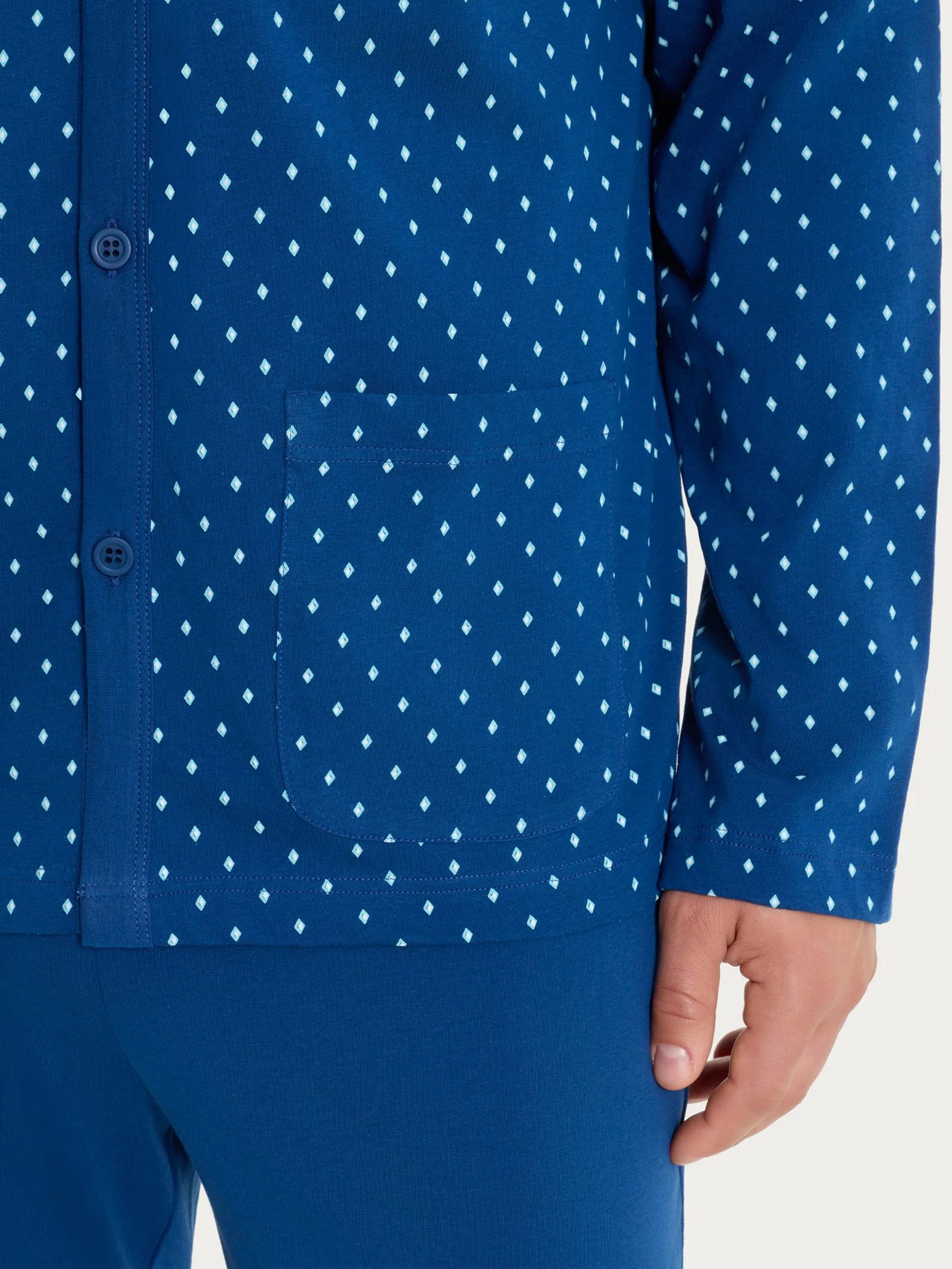 Pigiama aperto con micro rombi in Jersey di Cotone 44-56 - Fant. Navy Peony Cravatier - Image 3