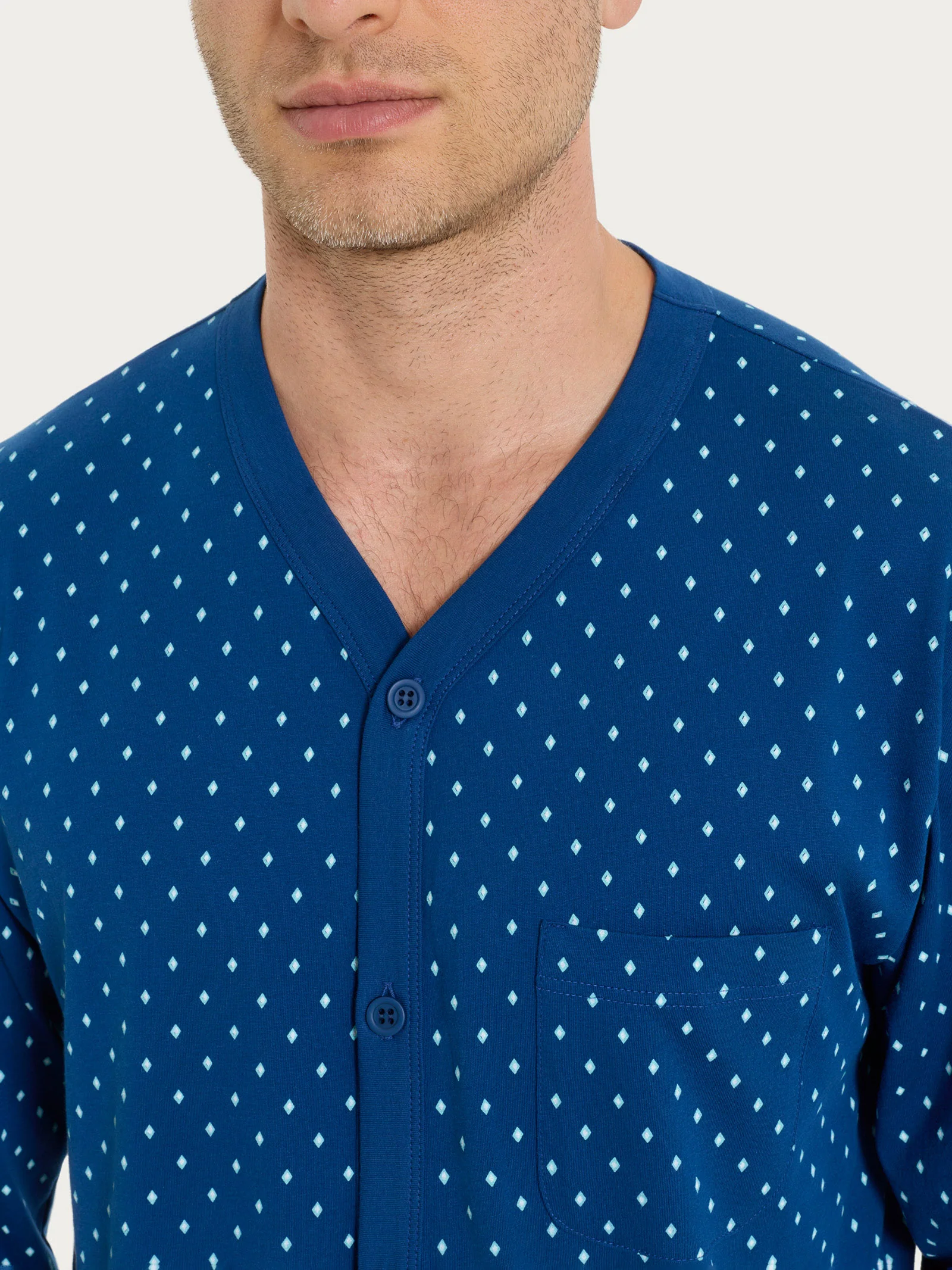Pigiama aperto con micro rombi in Jersey di Cotone 44-56 - Fant. Navy Peony Cravatier - Image 4