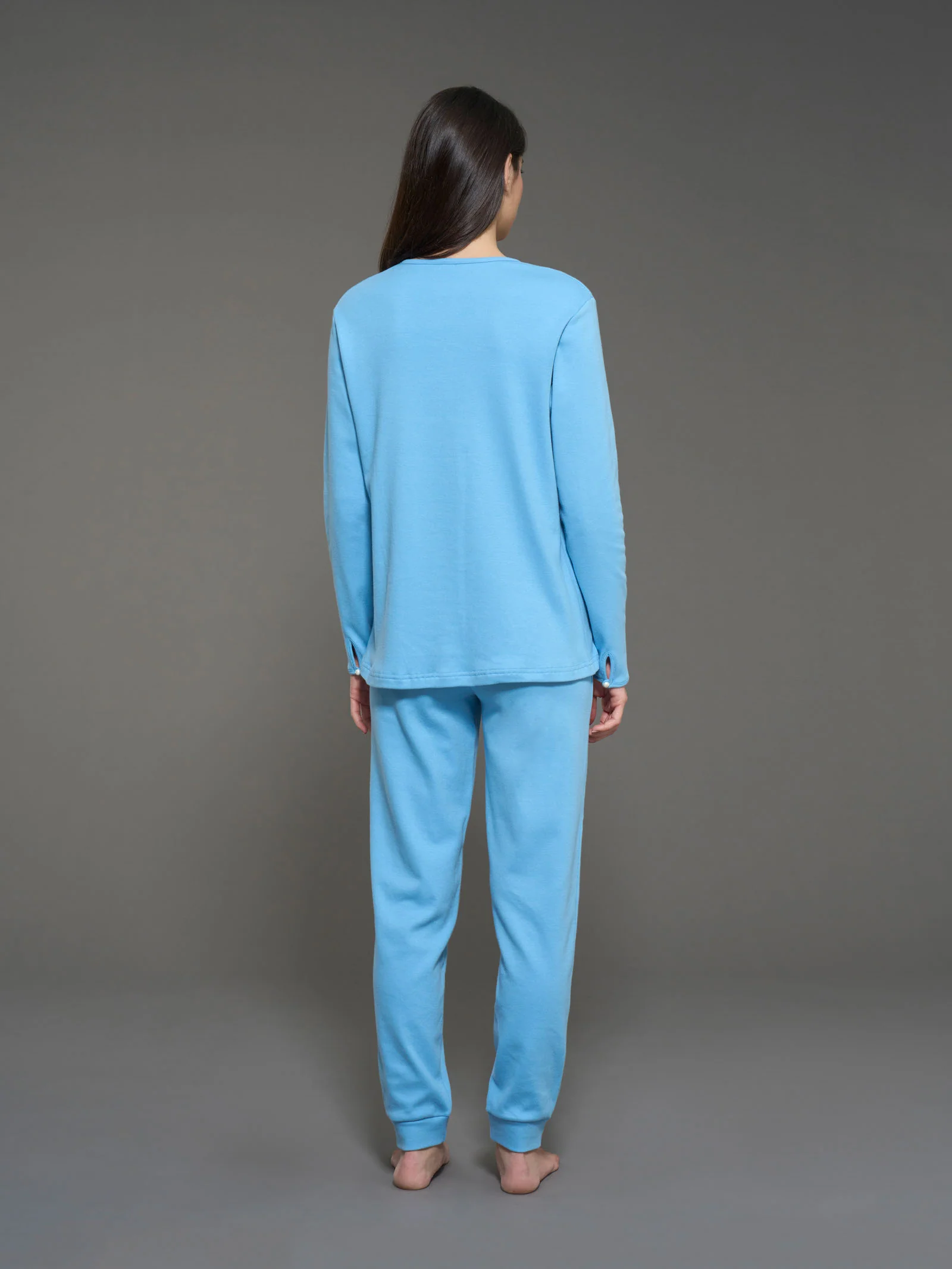 Pigiama aperto con perline in interlock di cotone - Dusk Blue - Image 2