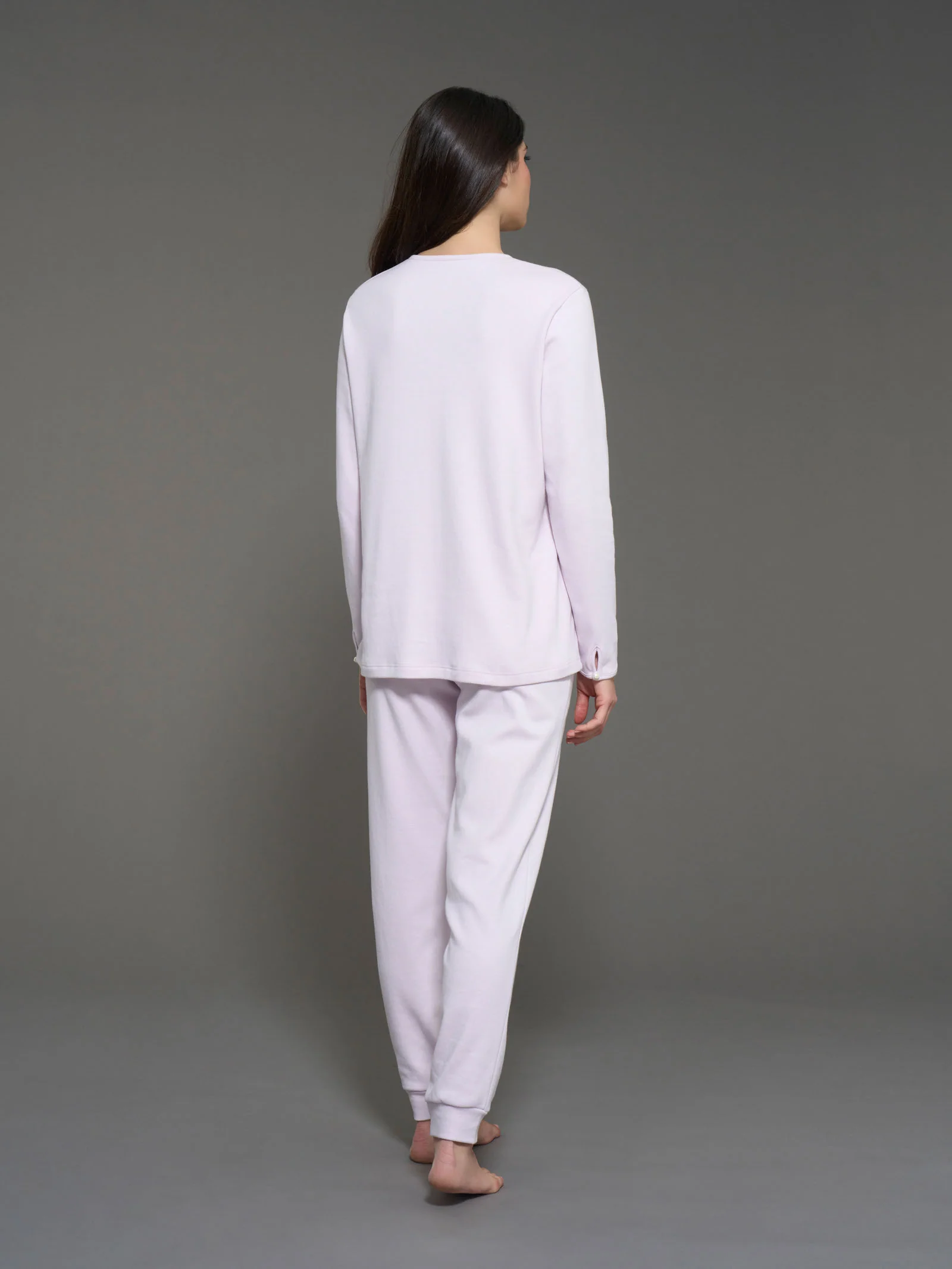 Pigiama aperto con perline in interlock di cotone - Lavender Fog - Image 2
