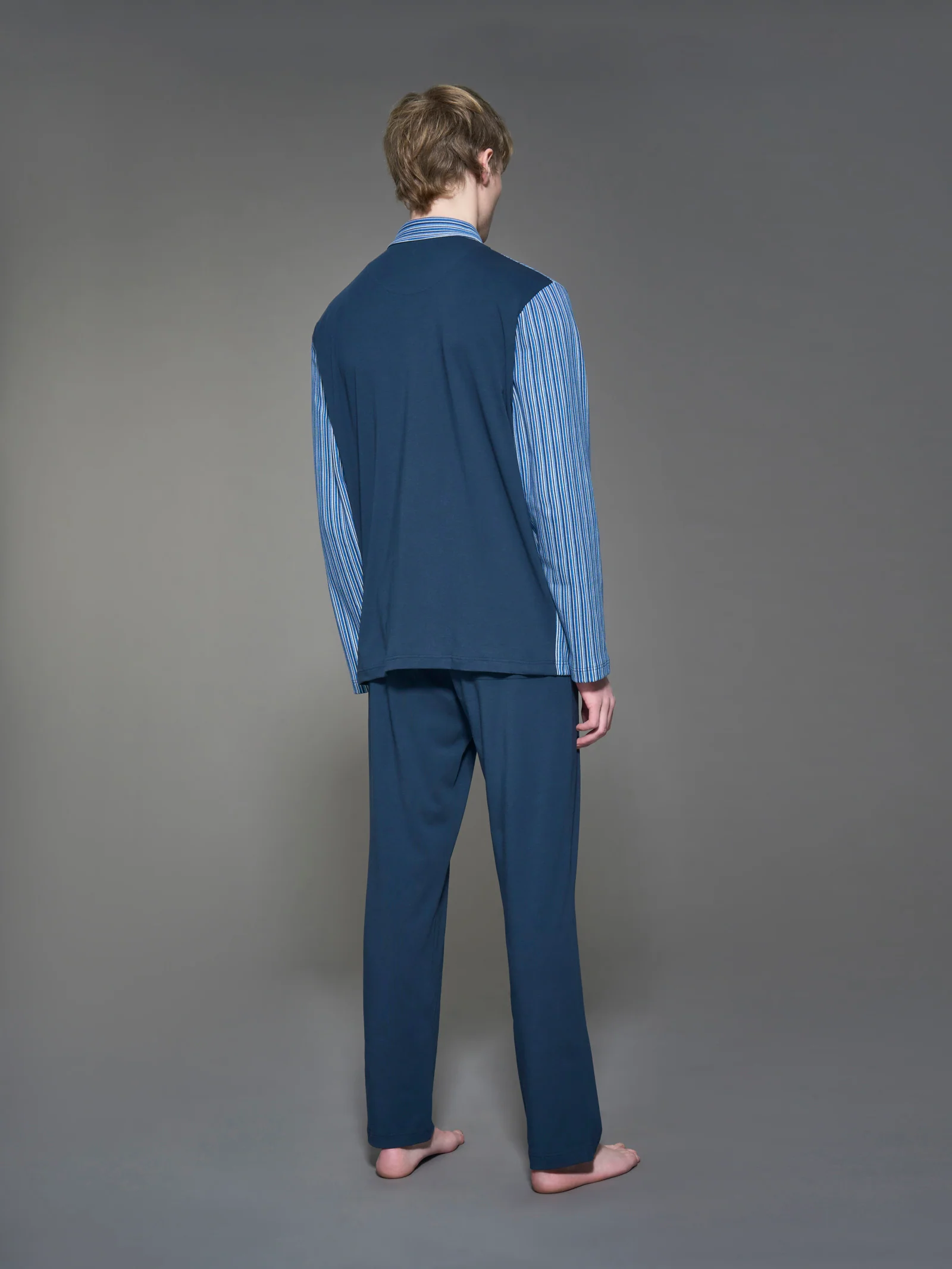 Pigiama aperto in interlock di caldo cotone - Fant. Navy Blazer - Image 2
